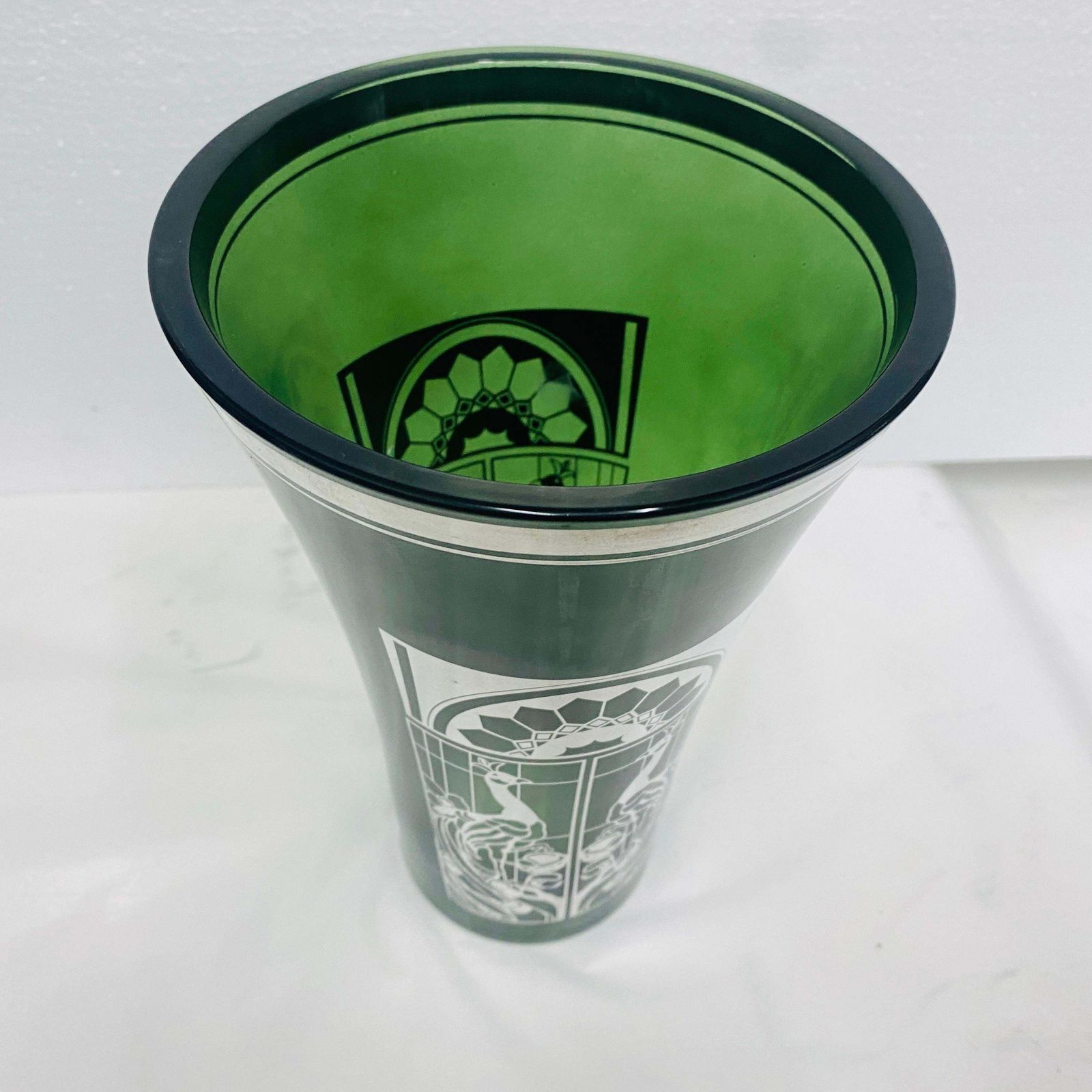 1900 Art Nouveau Green Glass And Silver Italian Vase photo vinterior