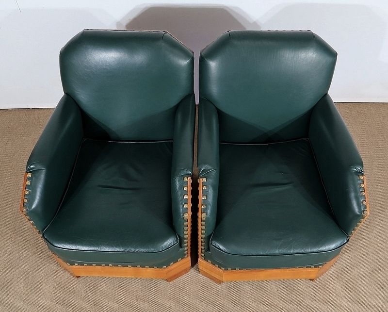 photo for sale Pair Of Art Deco Armchairs In Solid Cherry, 1st Part Of The 20th Century