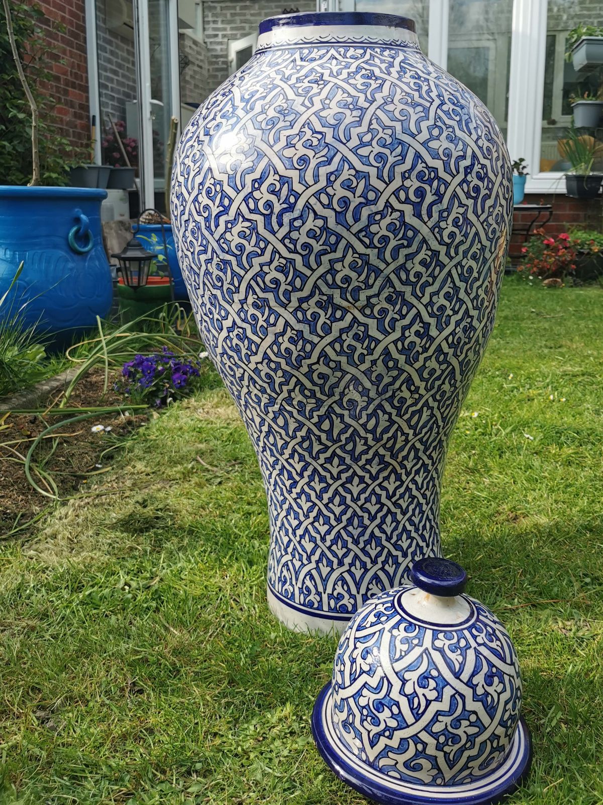 Antique Handmade Moroccan Vase. Large Pottery Blue Of Fez. Free Shipping To Uk. photo Home Decor