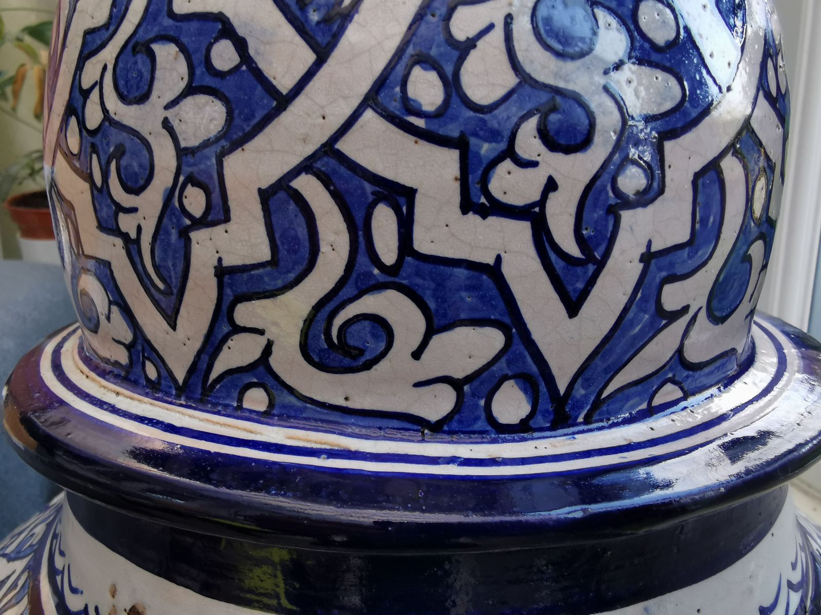 Antique Handmade Moroccan Vase. Large Pottery Blue Of Fez. Free Shipping To Uk. photo vintage