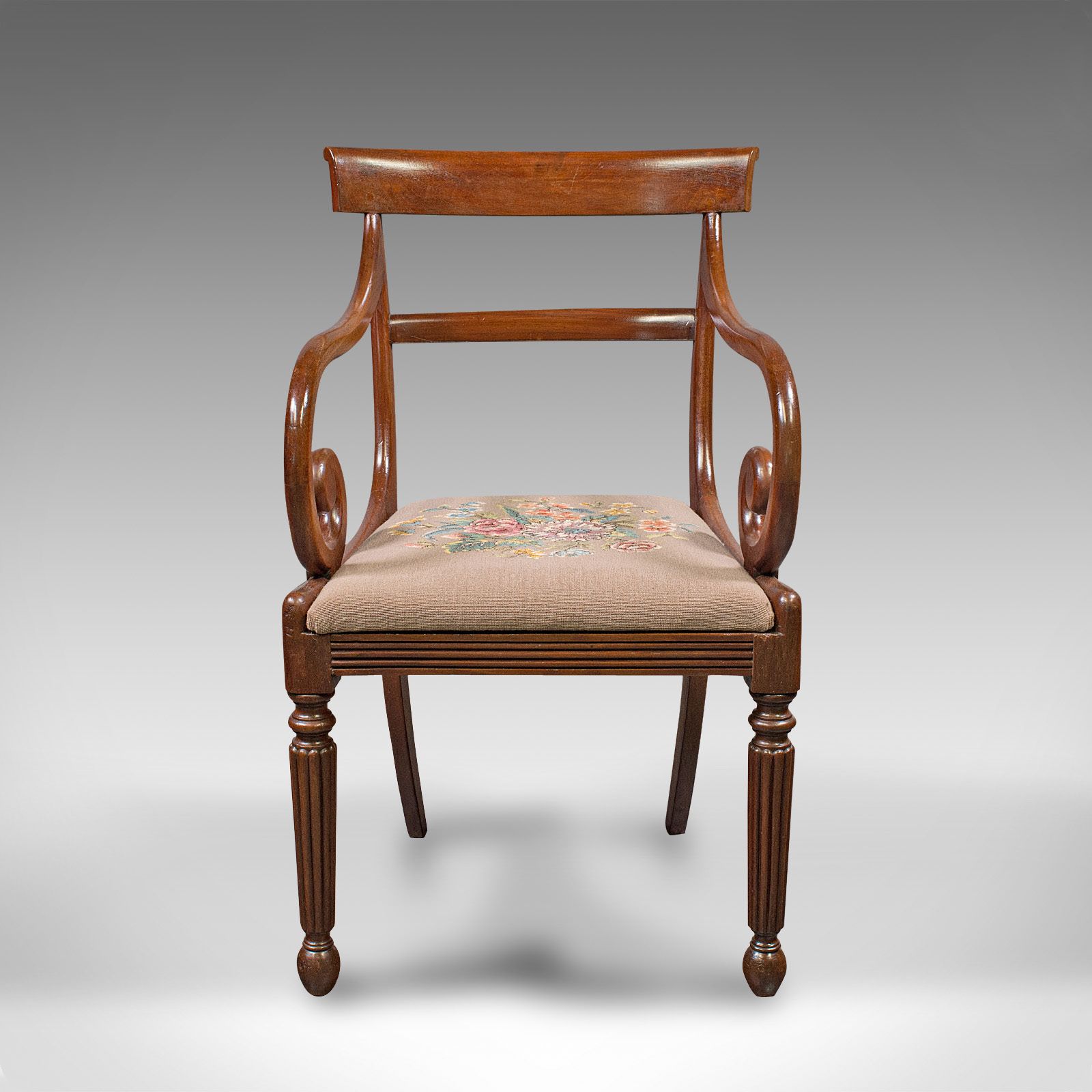 Antique Elbow Chair, English, Armchair, Needlepoint, Drop In Seat photo furniture