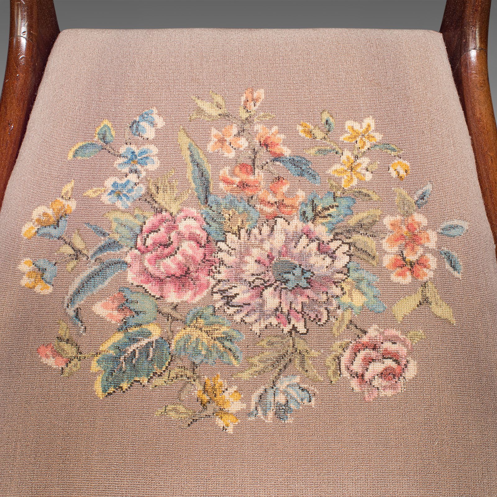 photo for sale Antique Elbow Chair, English, Armchair, Needlepoint, Drop In Seat