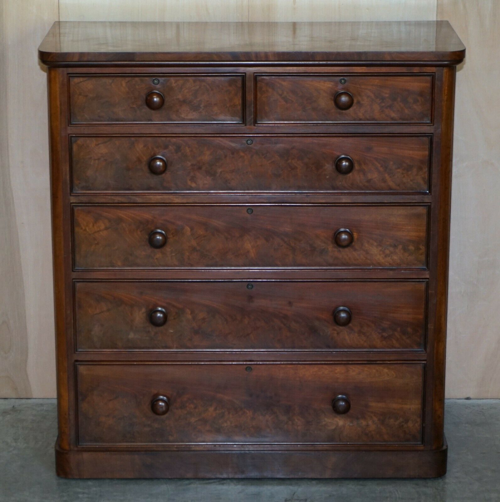 Antique Victorian Flamed Mahogany Two Over Four Chest Of Drawers Timber Patina photo for sale