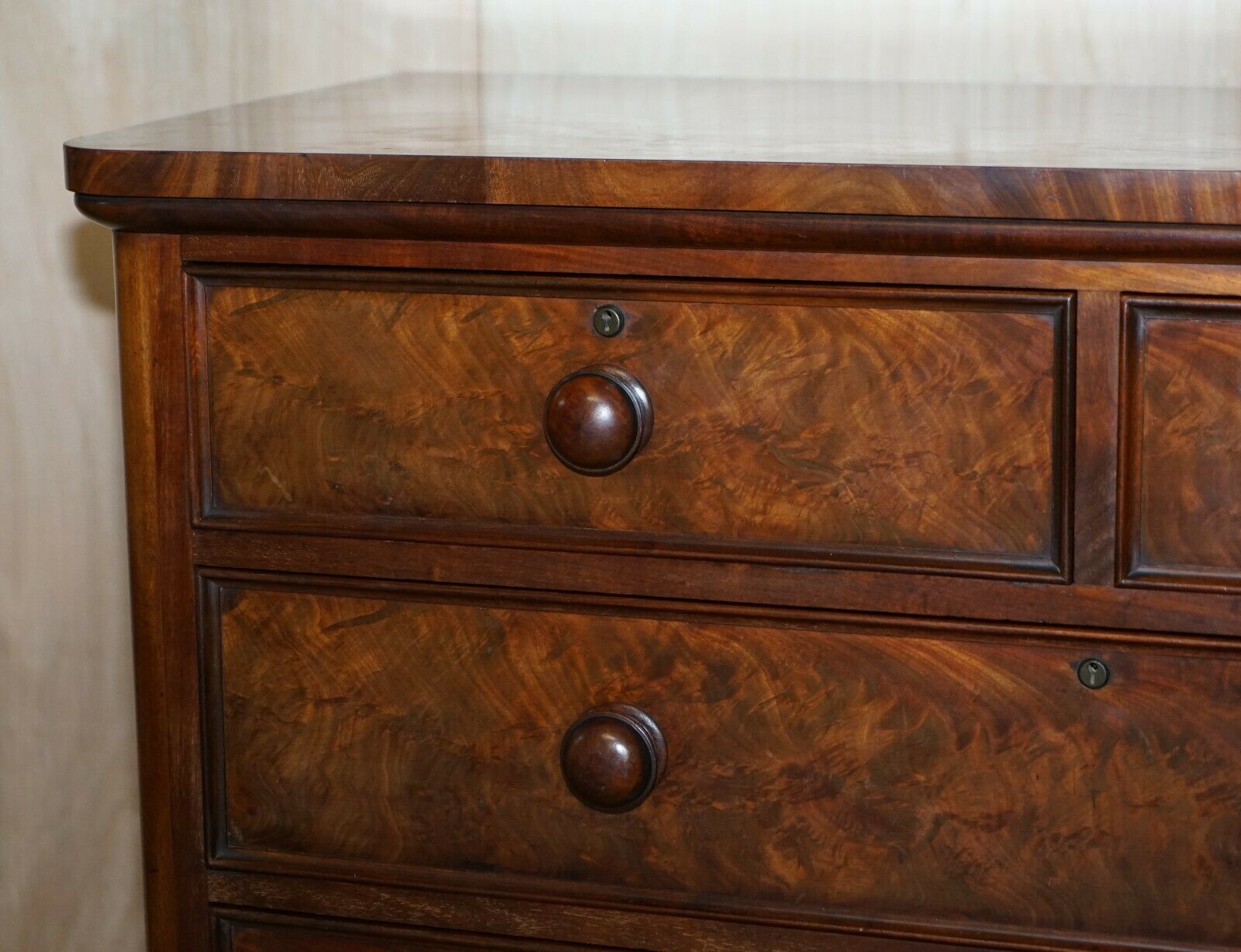 Antique Victorian Flamed Mahogany Two Over Four Chest Of Drawers Timber Patina photo 1950.0