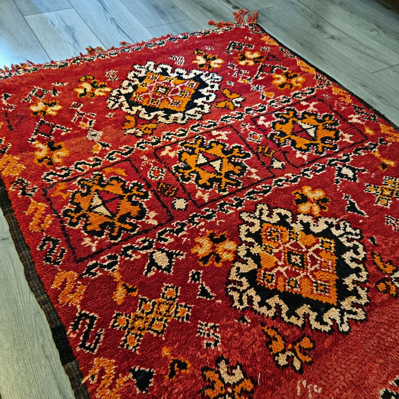 1980s Antique Handmade Moroccan Zemmour Rug   Red photo furniture