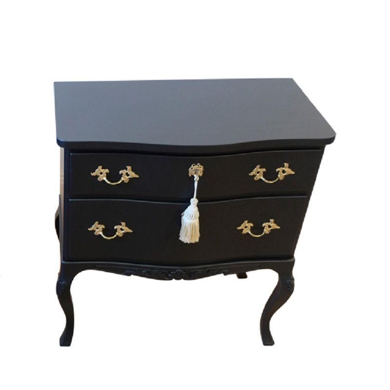 Rococo Style Chest With 2 Drawers And Modern Flat Black Finish   Pair photo furniture