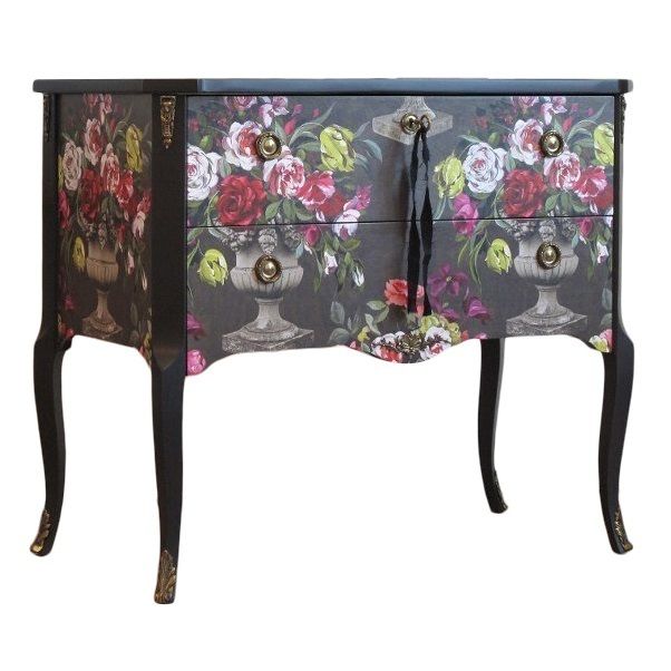 Gustavian Style Commode With Floral Christian Lacroix Design photo for sale