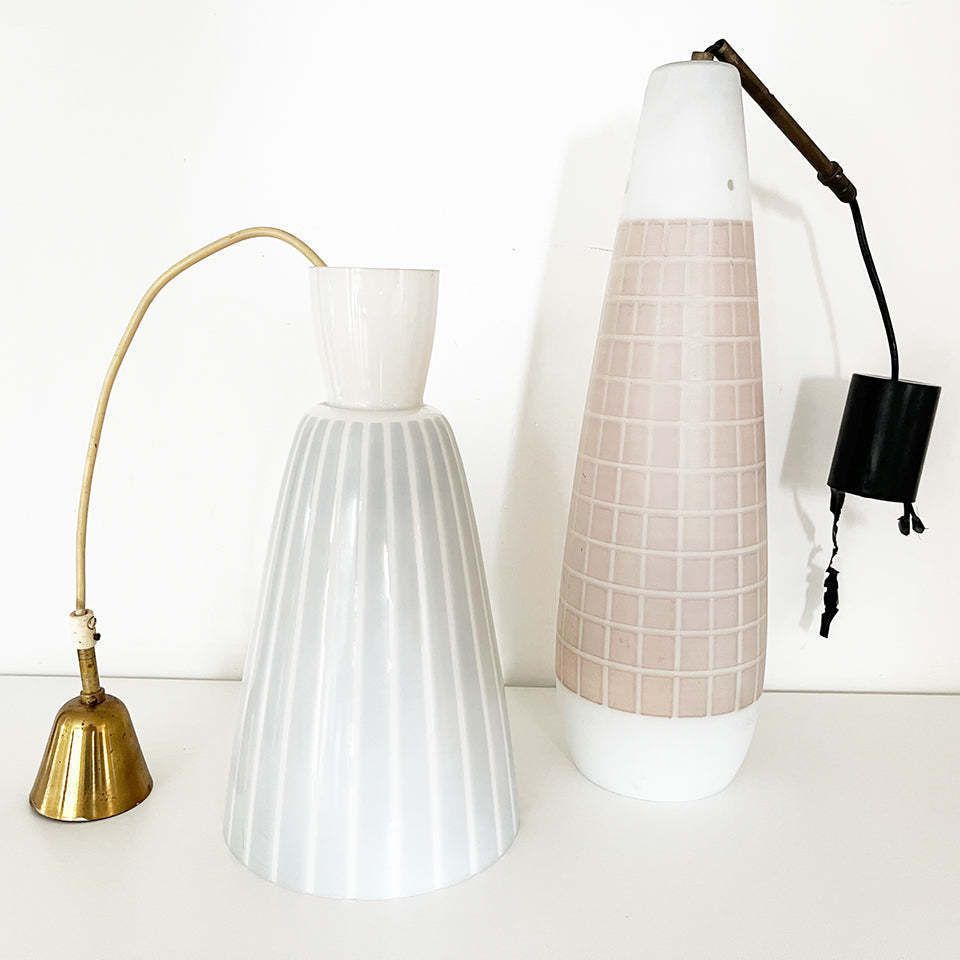 Pair Of Checked And Striped Opaline Chandeliers Year: Circa 1960  Design photo Lighting