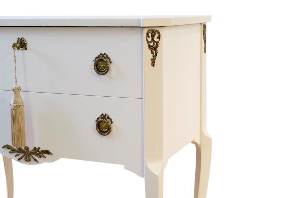 Gustavian Style Commode In Antique White With Brass Details photo for sale