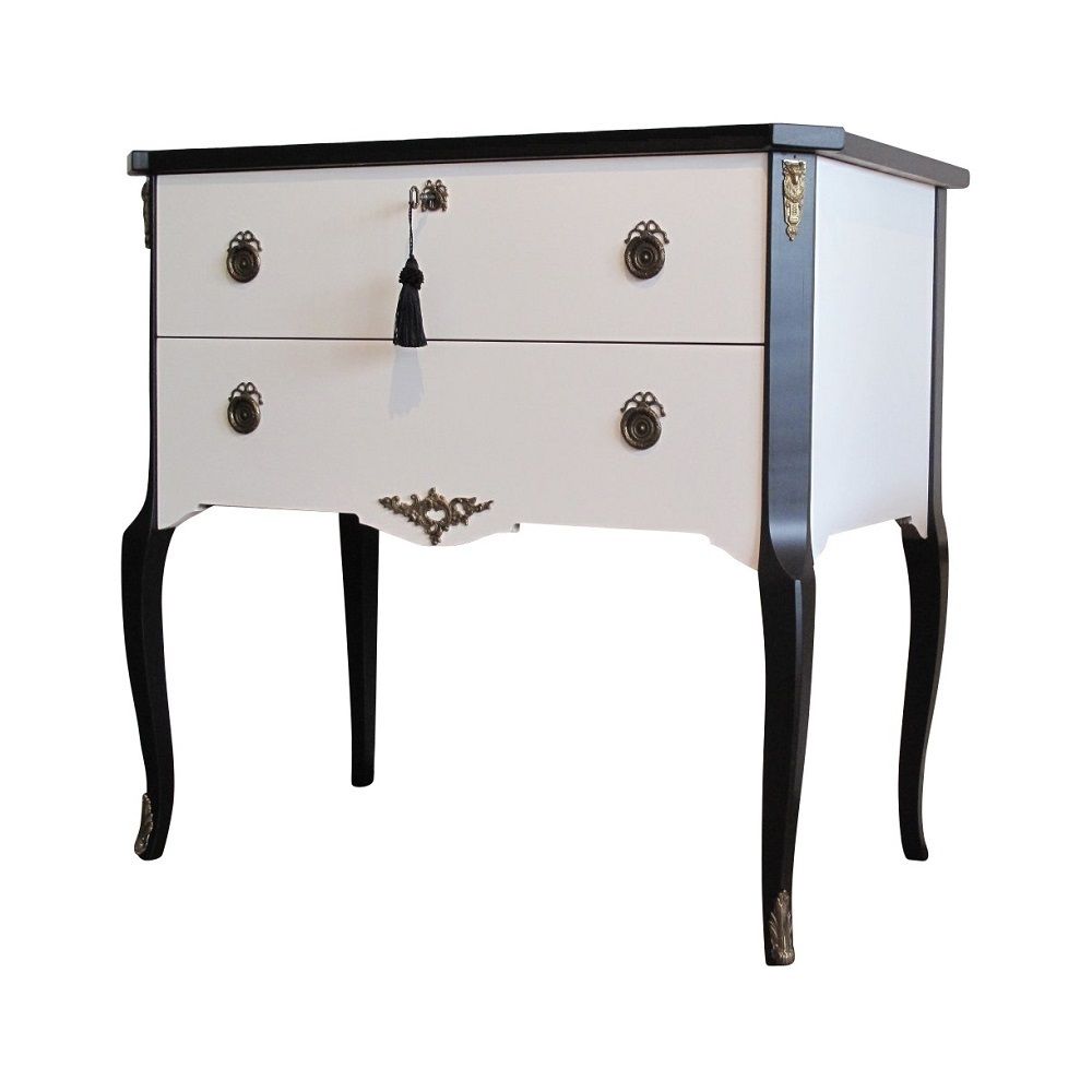Gustavian Style Commode In Coco Chanel White With Black Details & Brass Details photo furniture