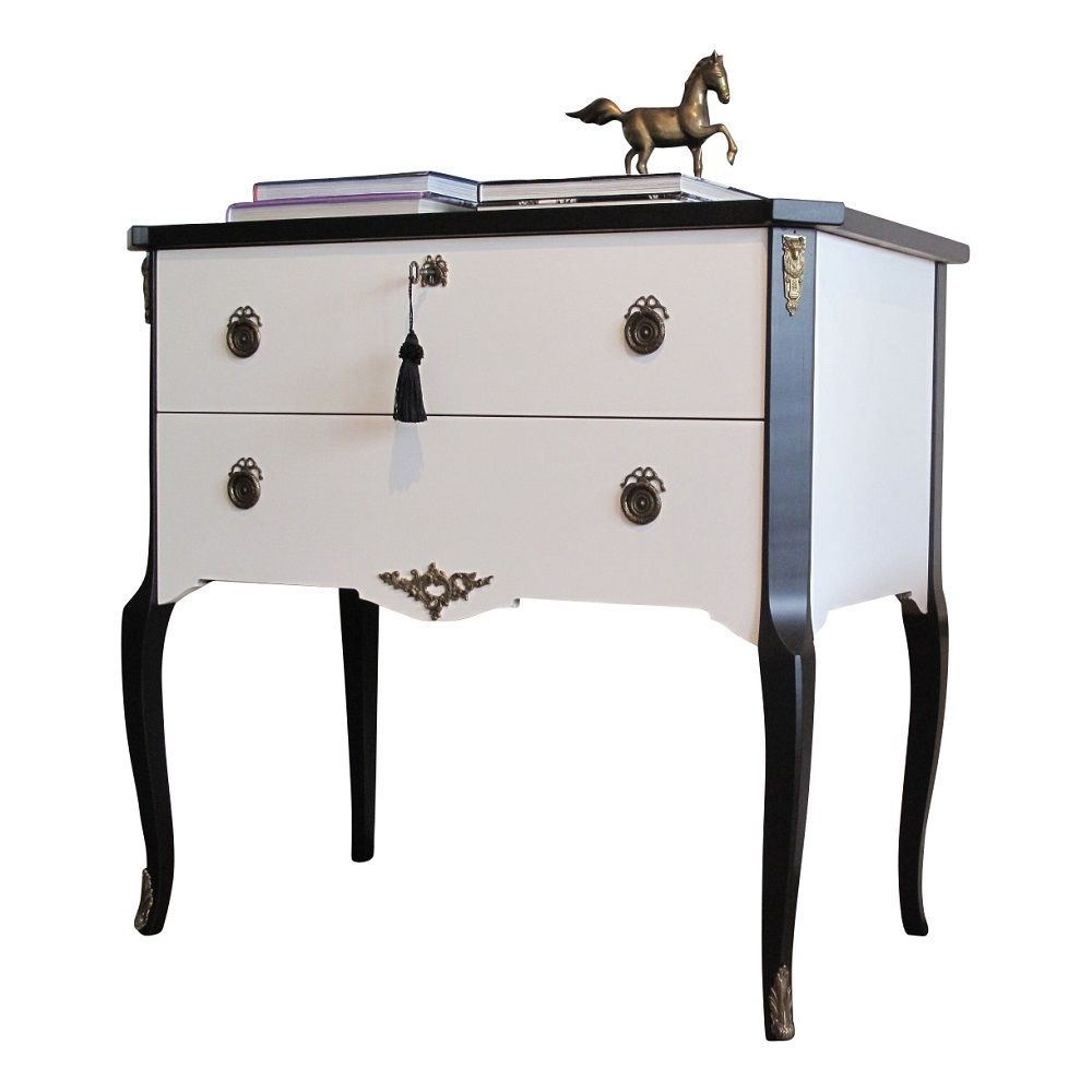 Gustavian Style Commode In Coco Chanel White With Black Details & Brass Details photo for sale