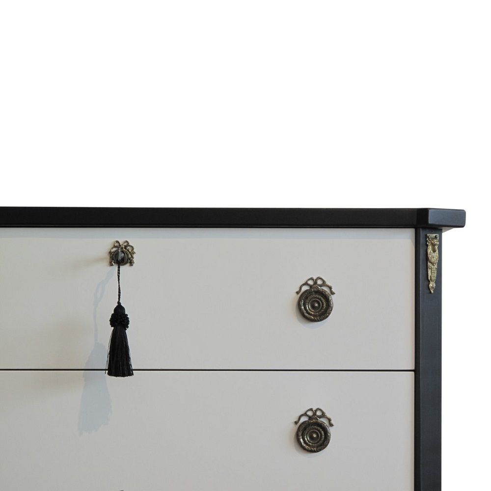 Gustavian Style Commode In Coco Chanel White With Black Details & Brass Details photo buy