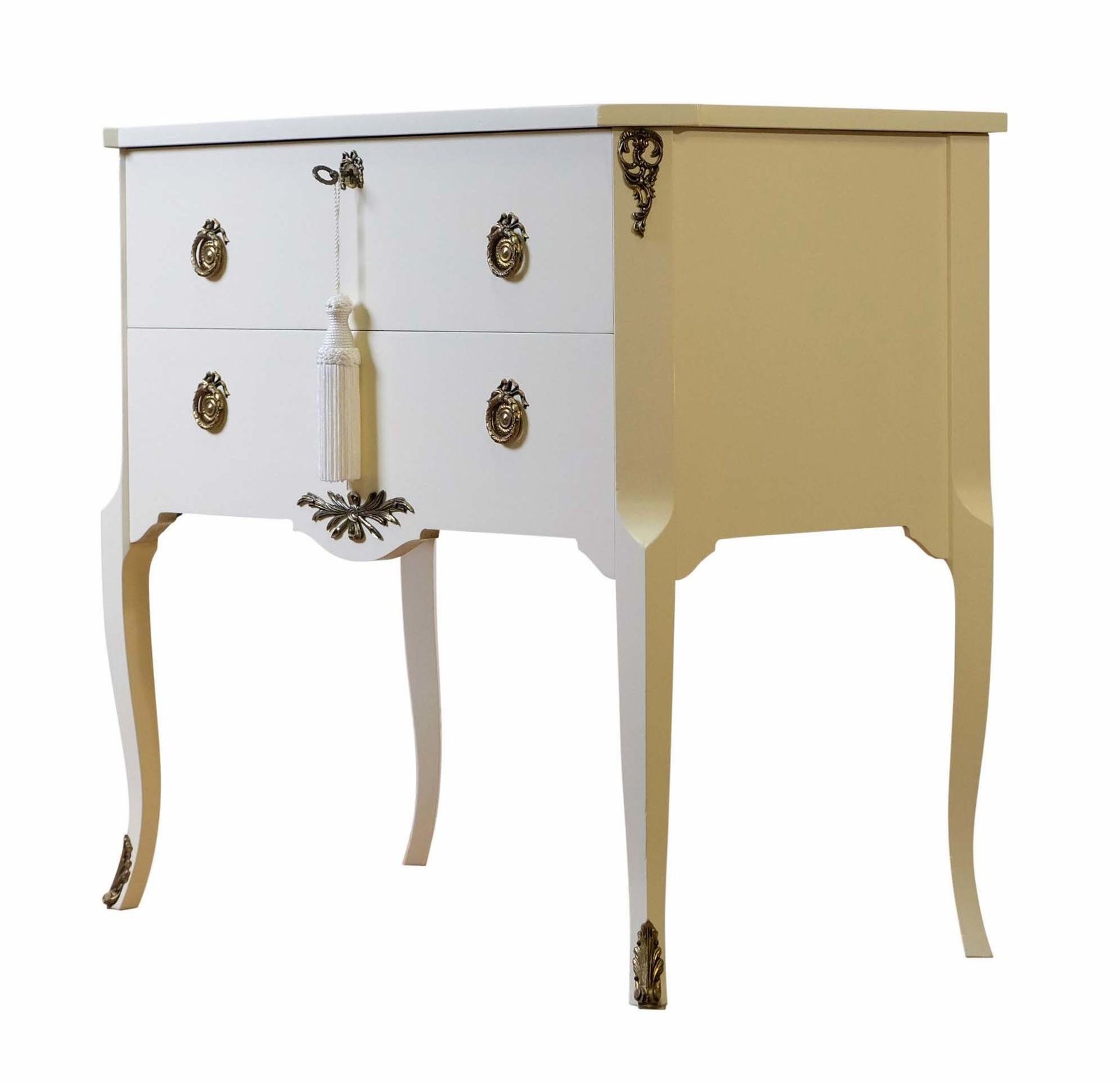 Gustavian Style Commode In Calming Cream With Brass Details photo for sale