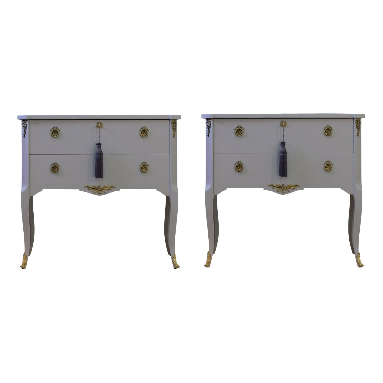 Gustavian Style Commode In Grey With Brass Details