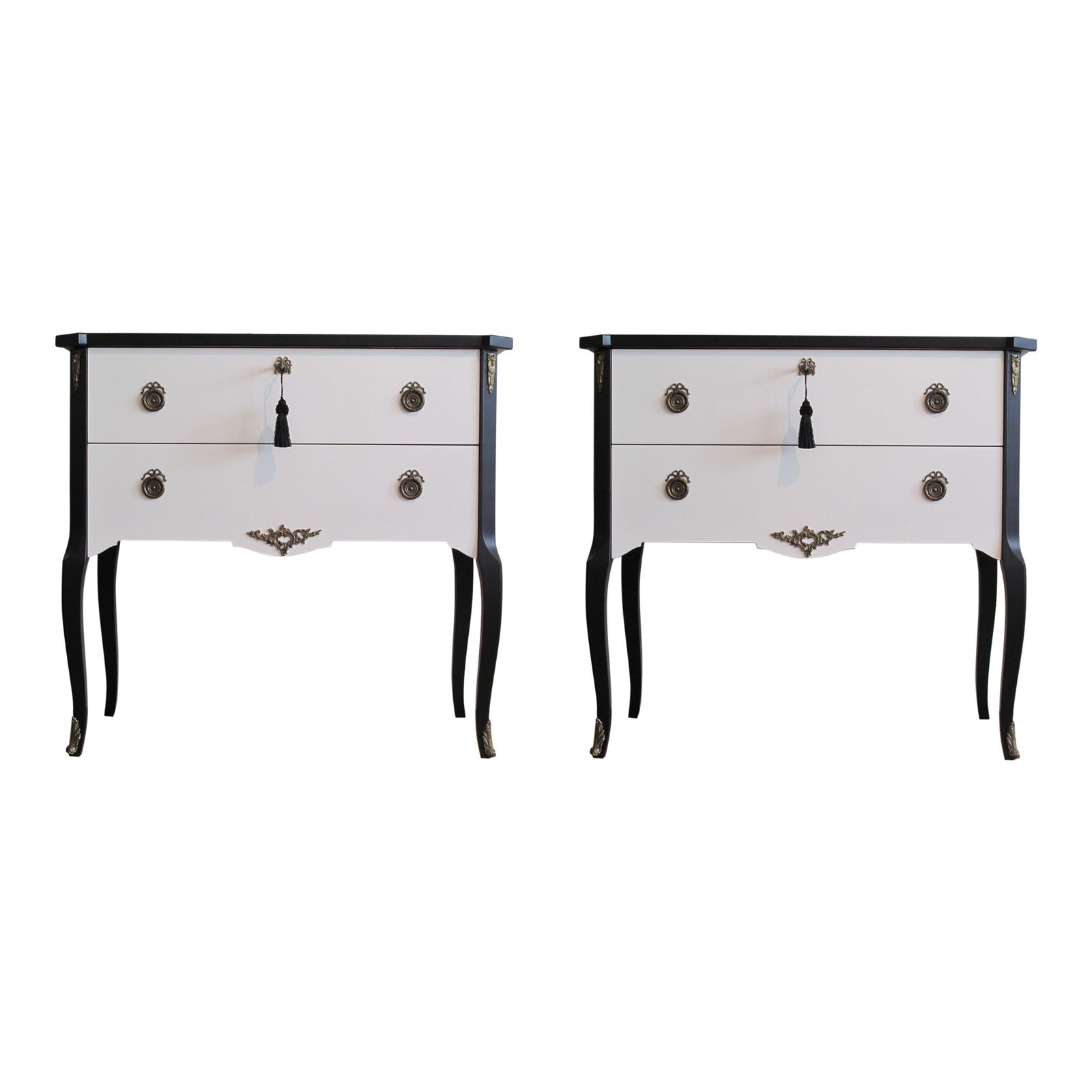 Gustavian Style Commode In Coco Chanel White With Black Details & Brass Details