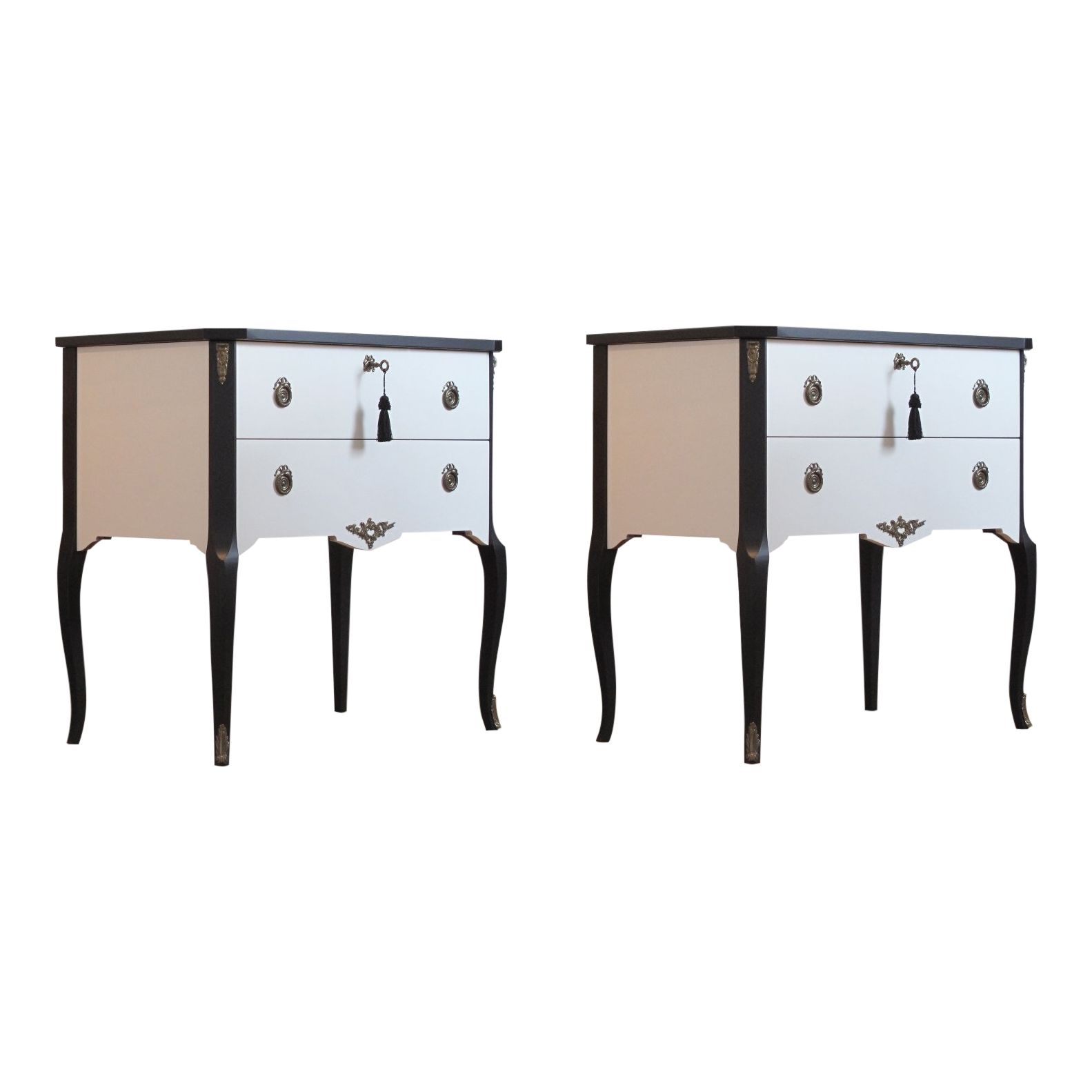 Gustavian Style Commode In Coco Chanel White With Black Details & Brass Details photo Furniture