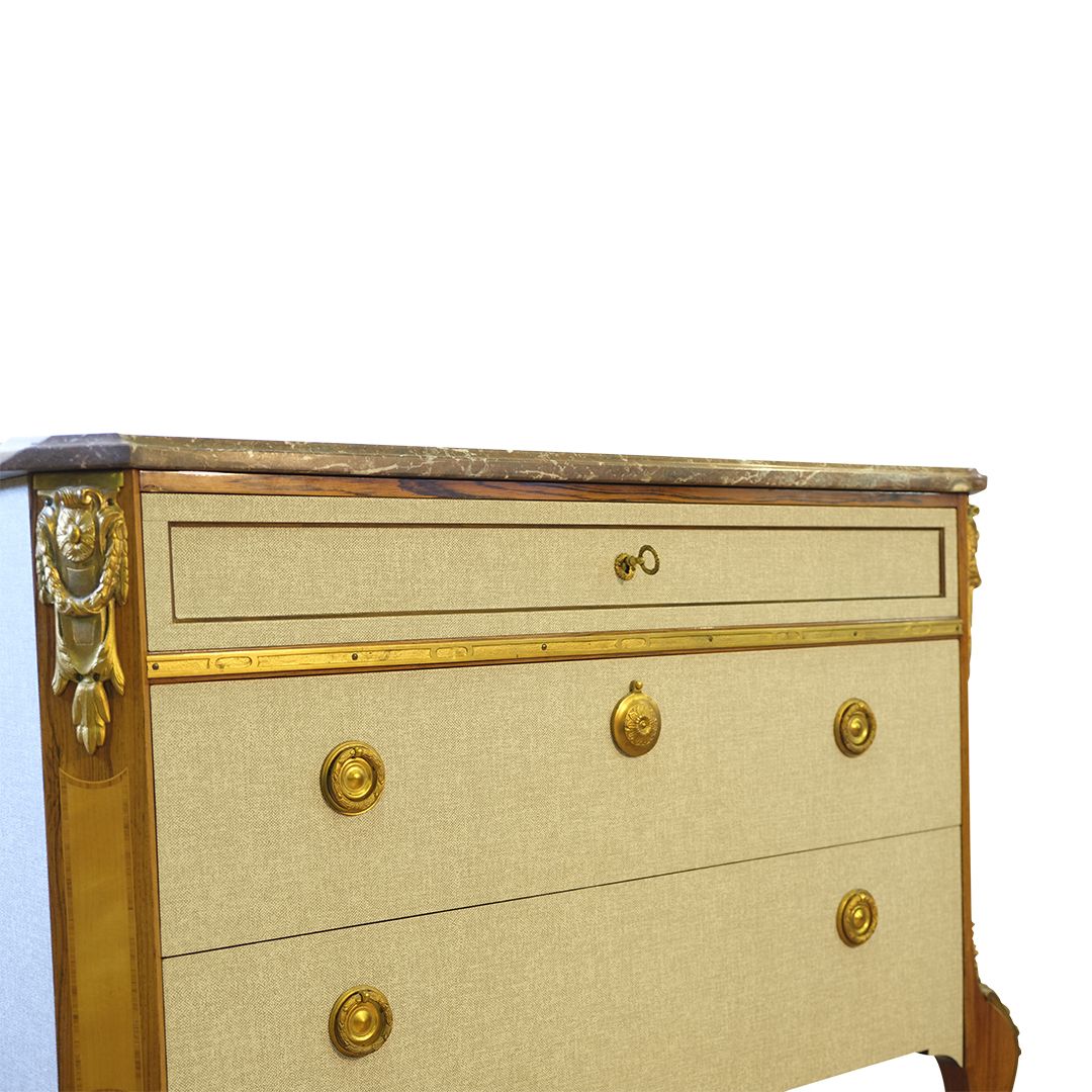 Gustavian Haupt Chest With Three Drawers With A Linen Fabric Design photo buy