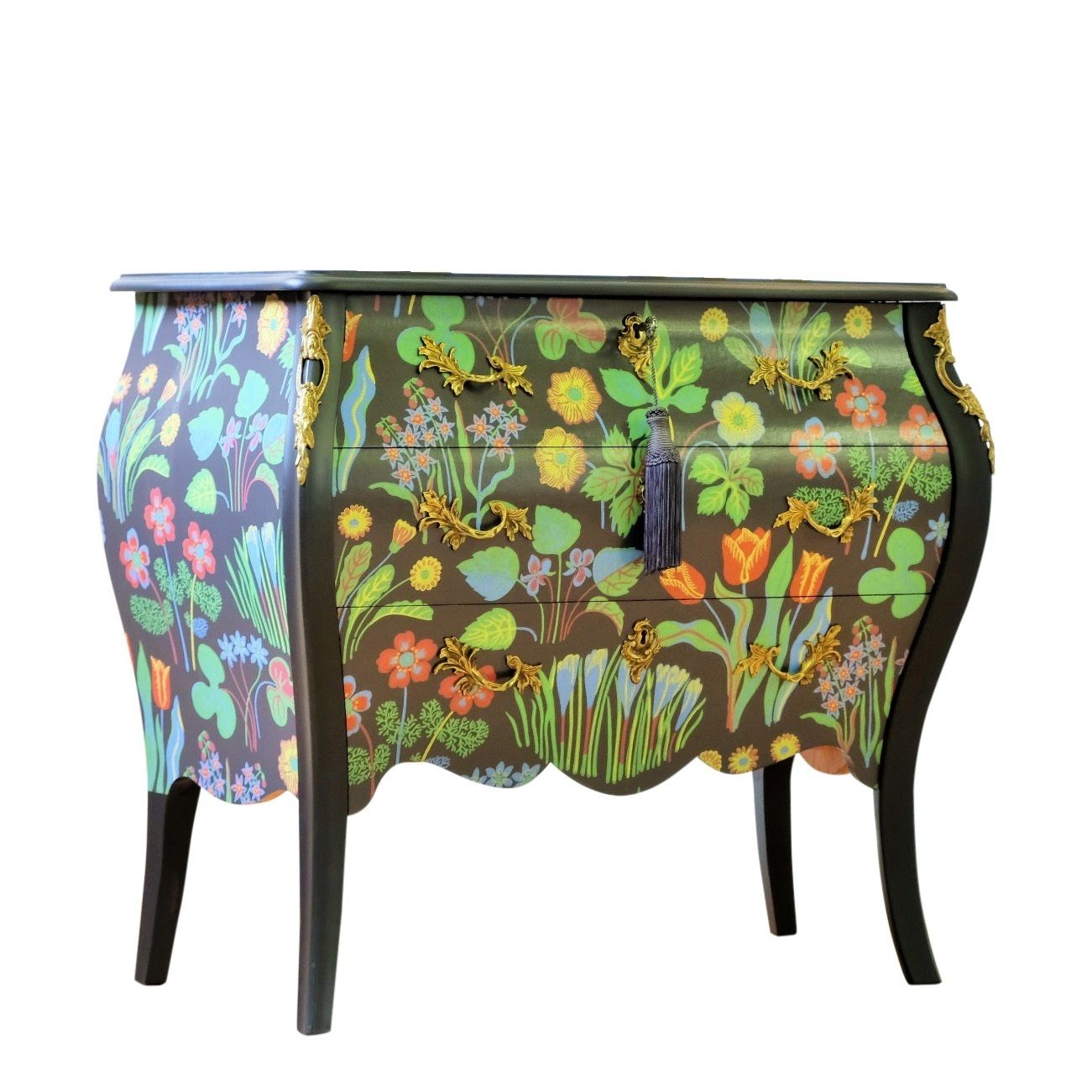 Rococo Two Drawer Chest With Josef Frank Floral Design  And Marble Top photo 3200.0