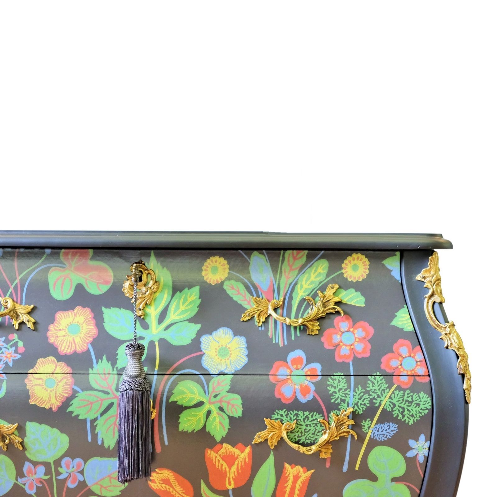 Rococo Two Drawer Chest With Josef Frank Floral Design  And Marble Top photo vinterior