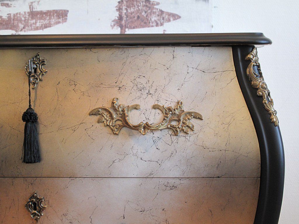 Rococo Two Drawer Chest With Gold And Black Design With Marble Top photo furniture