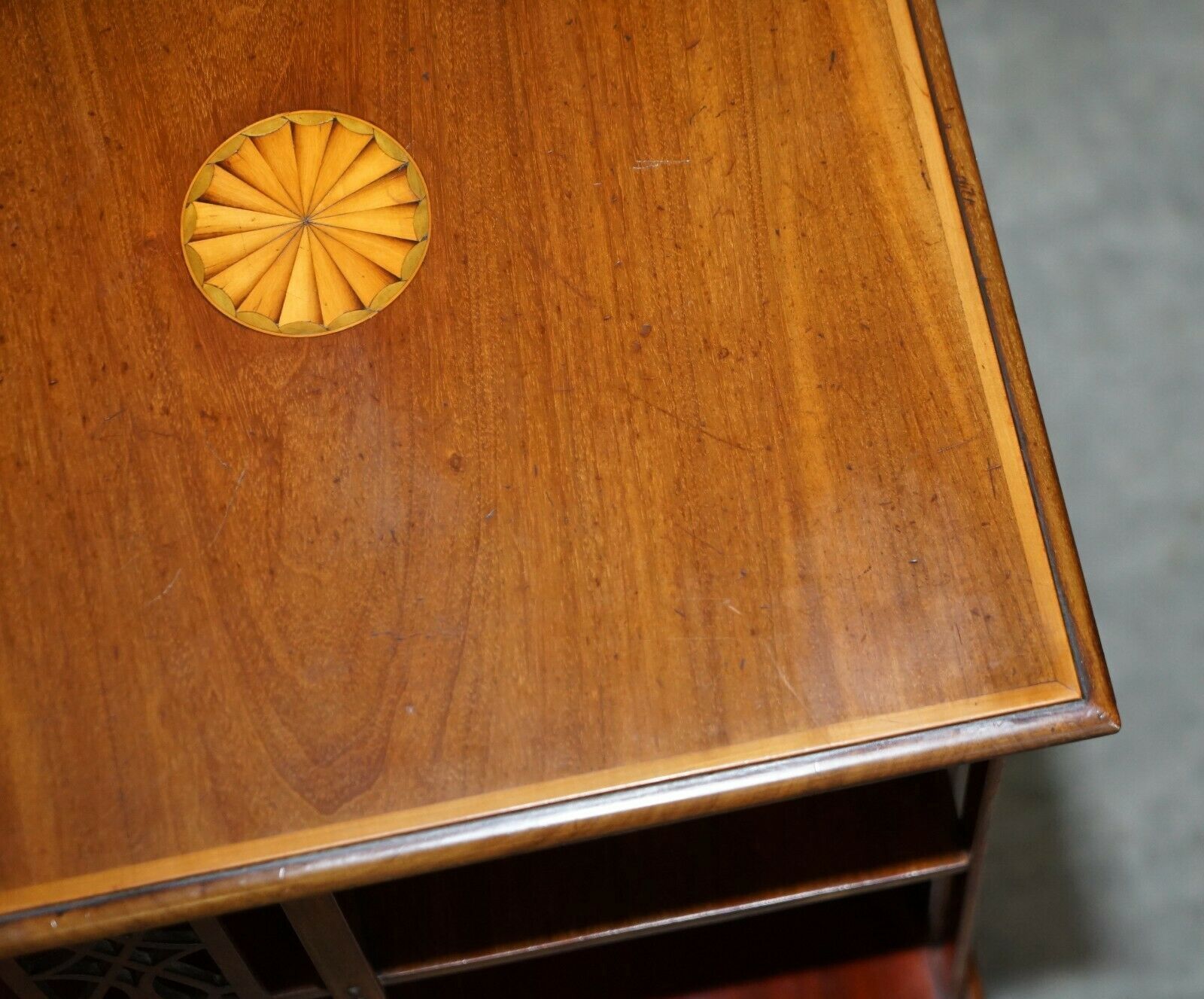 1850.0 Victorian Sheraton Revival Mahogany & Satinwood Revolving Book Side End Table photo