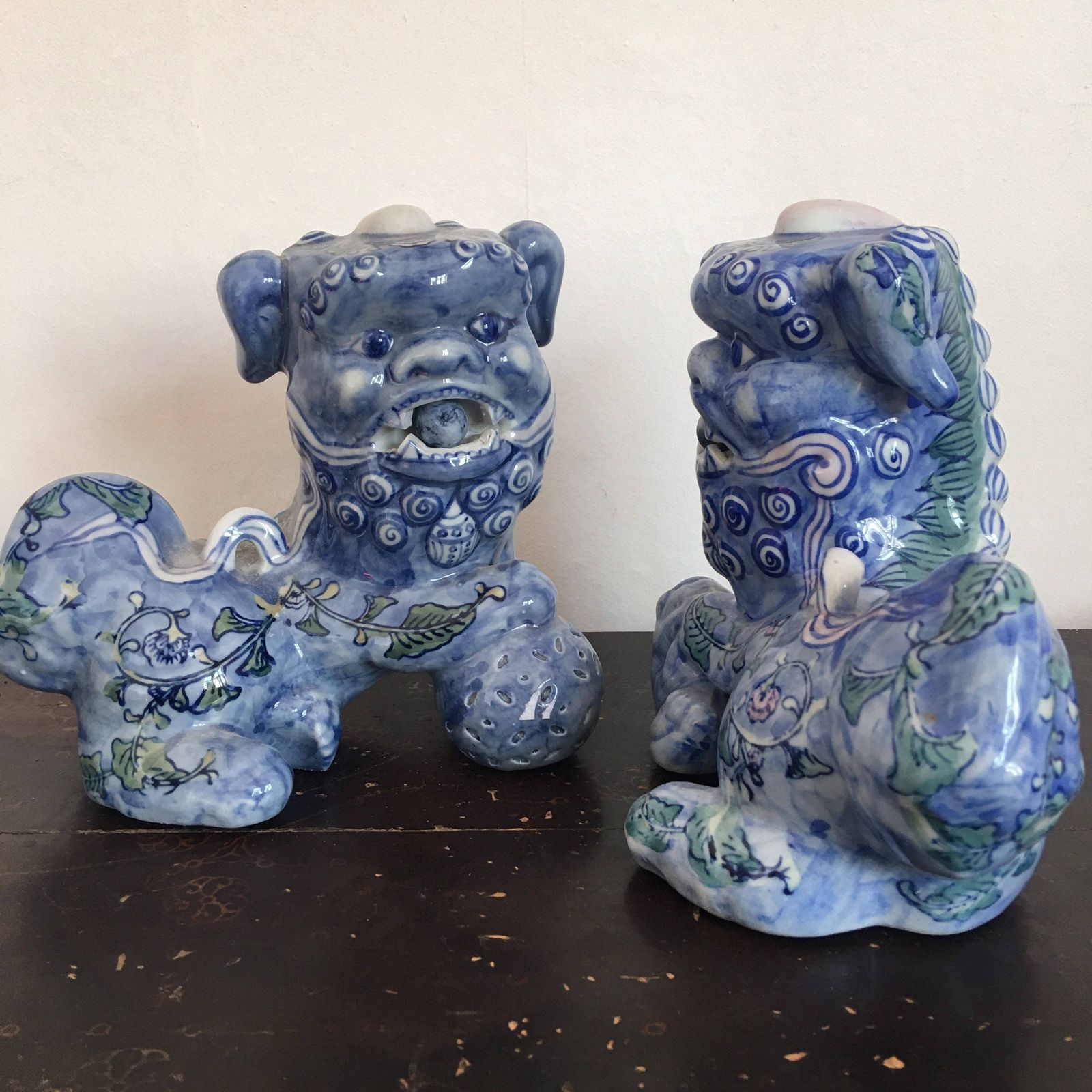 Pair Of Blue & White Floral Foo Dogs/ Ornaments/ Gifts photo for sale