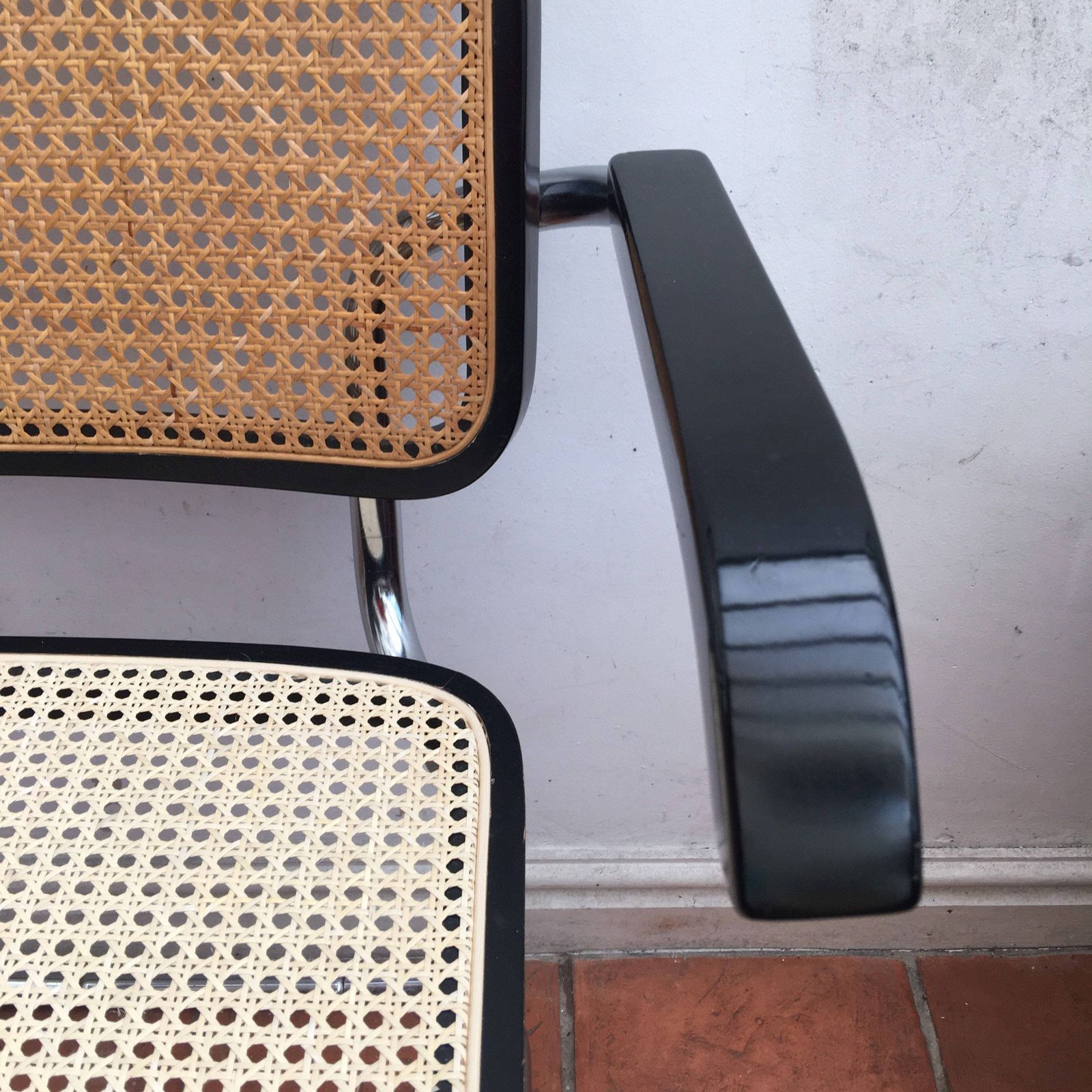 Cesca Black And Chrome & Rattan Dining Chair With Arms With Cane Seat & Back photo Furniture