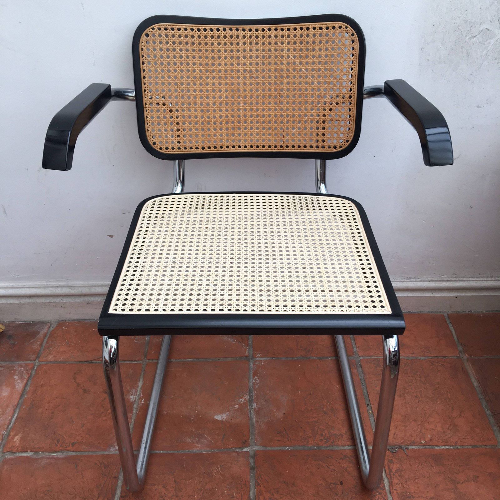 Cesca Black And Chrome & Rattan Dining Chair With Arms With Cane Seat & Back photo vinterior