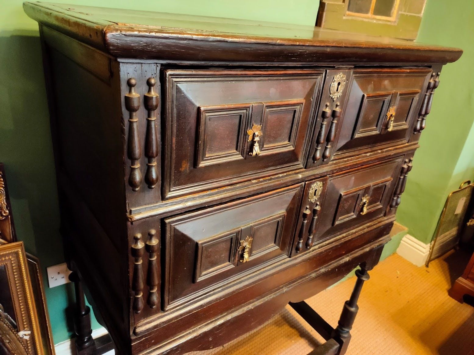 17th Century Two Drawer Oak Chest On Stand photo furniture