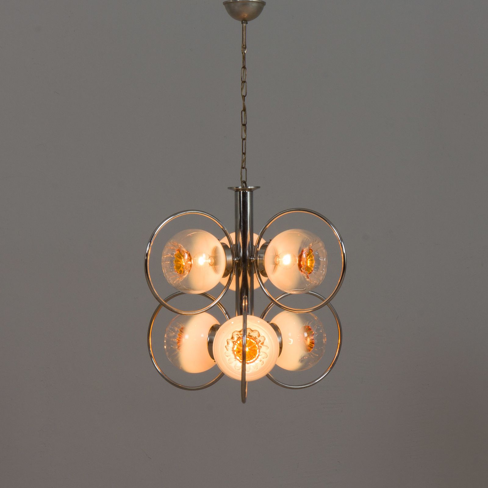 Mazzega Space Age Murano Glass Chrome Plated Chandelier, Italy 1970s photo for sale