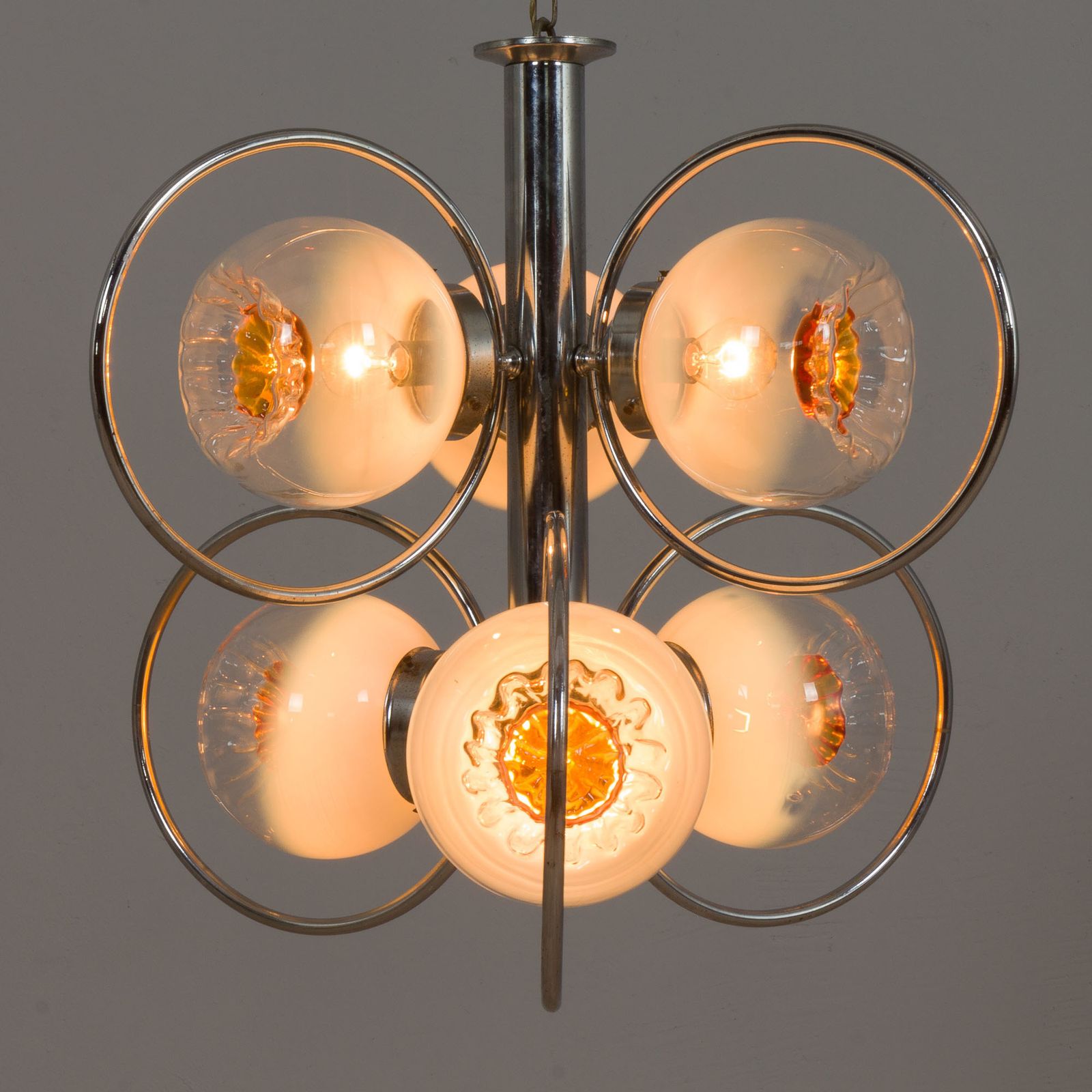 Mazzega Space Age Murano Glass Chrome Plated Chandelier, Italy 1970s photo Lighting