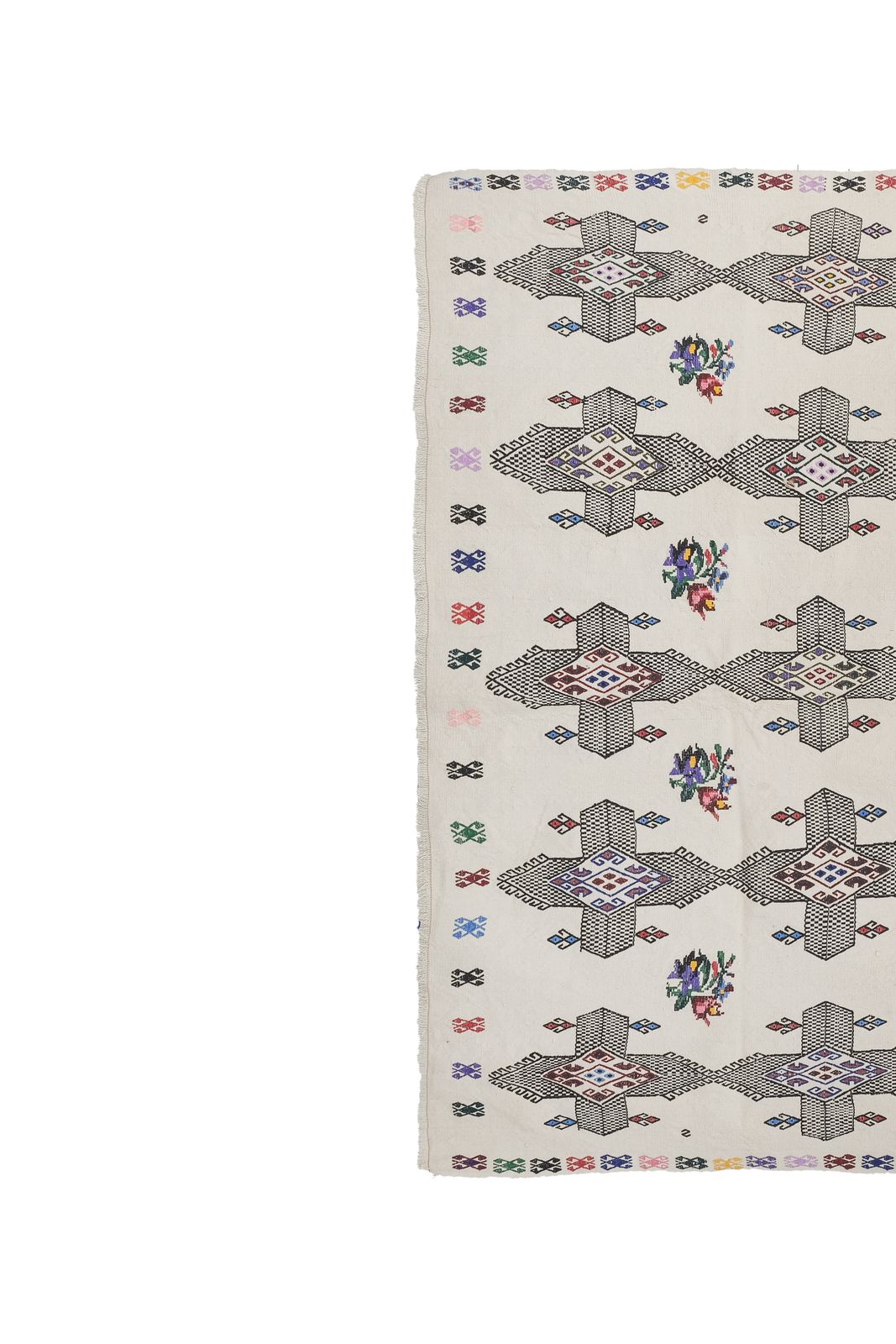photo for sale Oriental Floral Embroidery Jajim Kilim Rug  180 X 227 Cm
