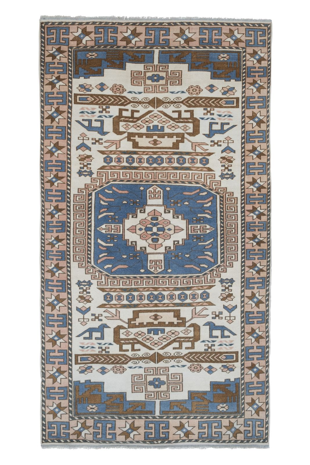 Vintage Turkish Geometric And Animal Design Rug 105 X 183 Cm