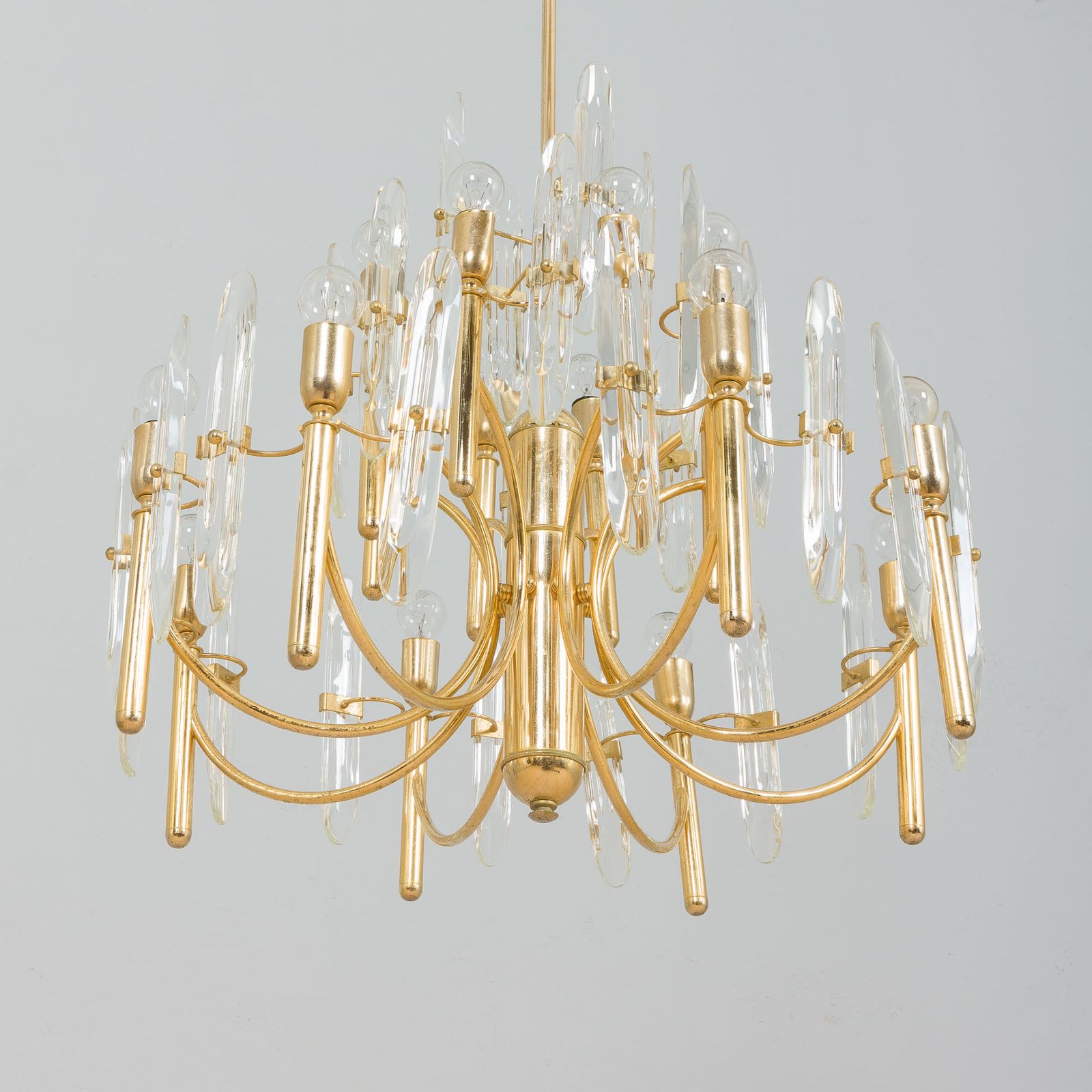 Gaetano Sciolari Large Gold Brass & Crystal Glass Chandelier, Italy, 70s photo furniture
