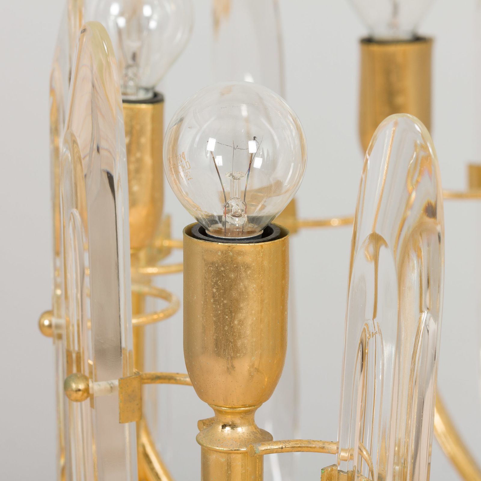 Gaetano Sciolari Large Gold Brass & Crystal Glass Chandelier, Italy, 70s photo Lighting