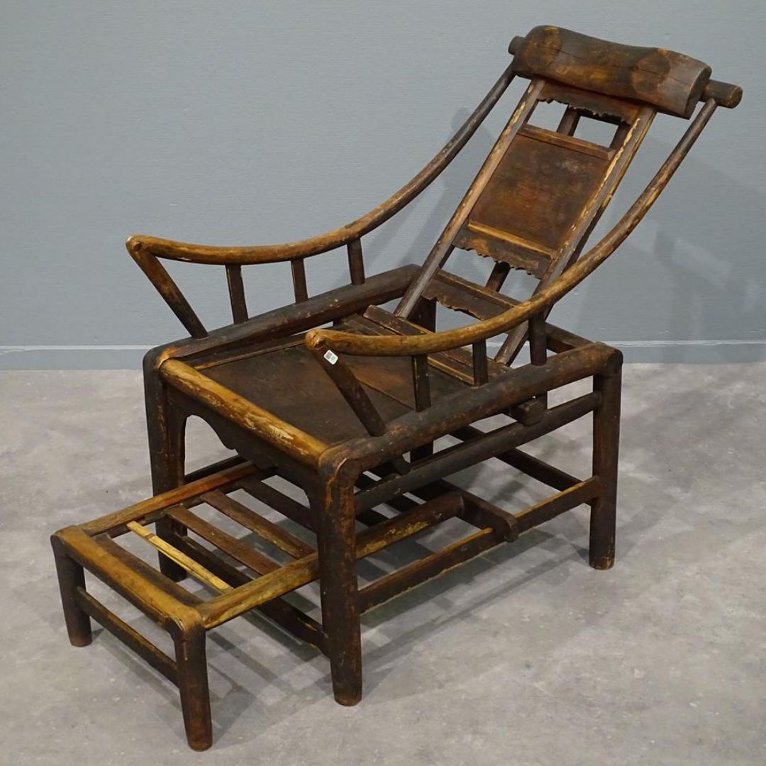Original Antique Chinese 19th Century Handcrafted Bamboo Lounge Chair, Ca 1860 photo Furniture