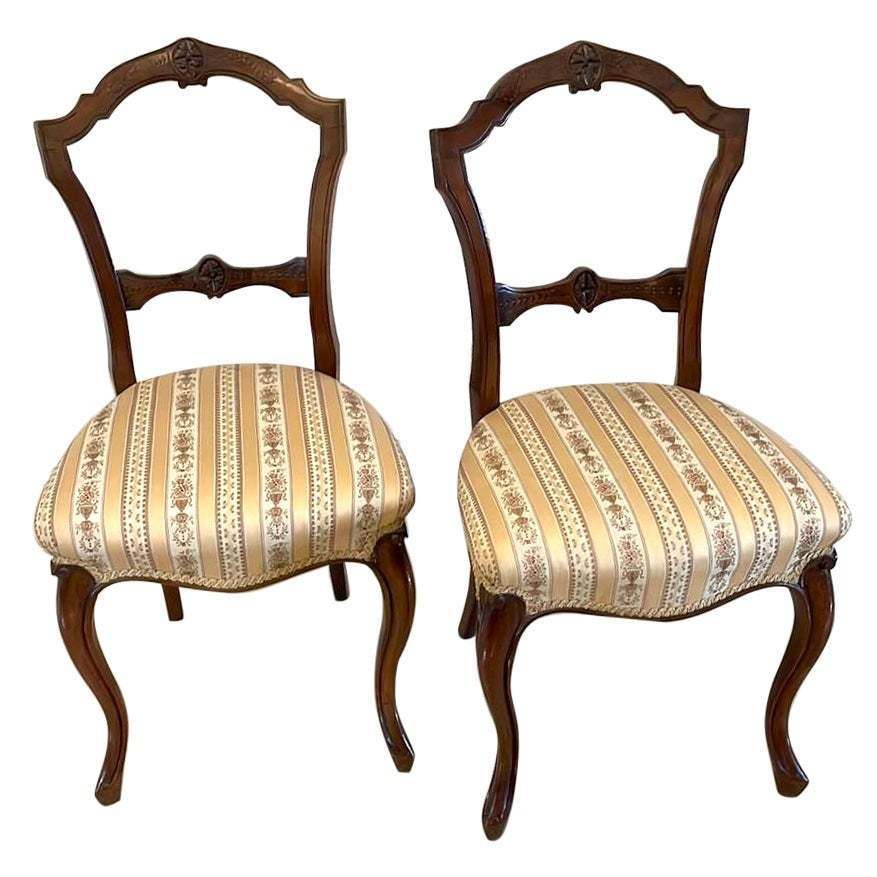 Pair Of Antique Victorian Quality Carved Walnut Side Chairs