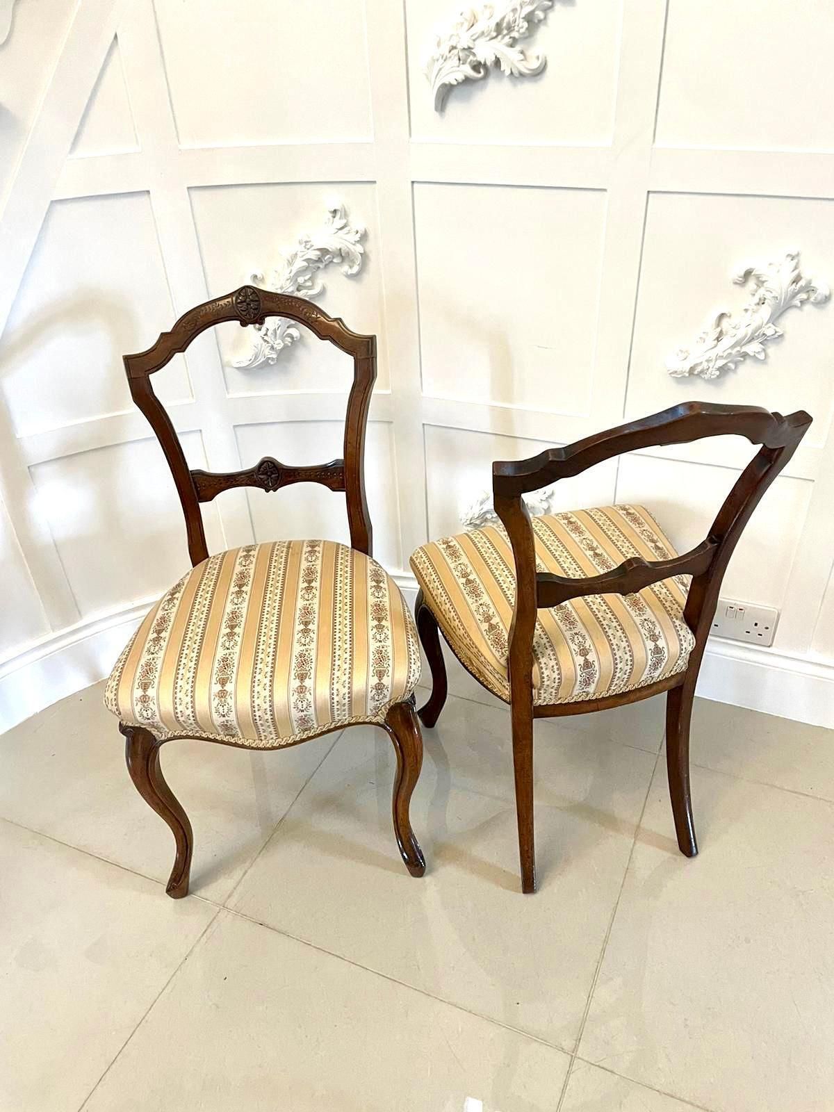 Pair Of Antique Victorian Quality Carved Walnut Side Chairs photo buy