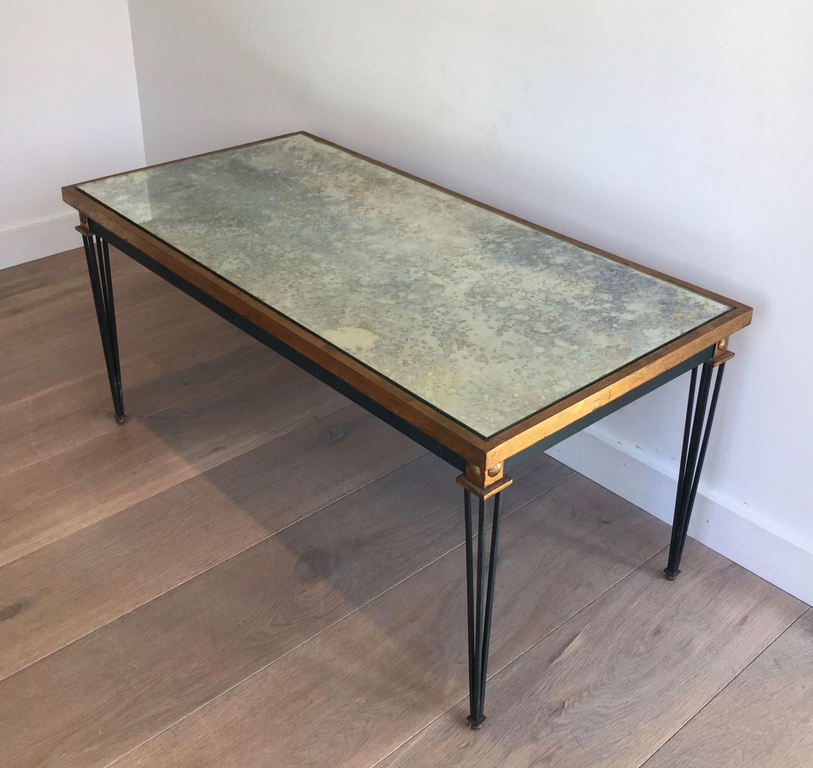 Coffee Table In Patinated And Gilded Steel In The Taste Of Jacques Quinet