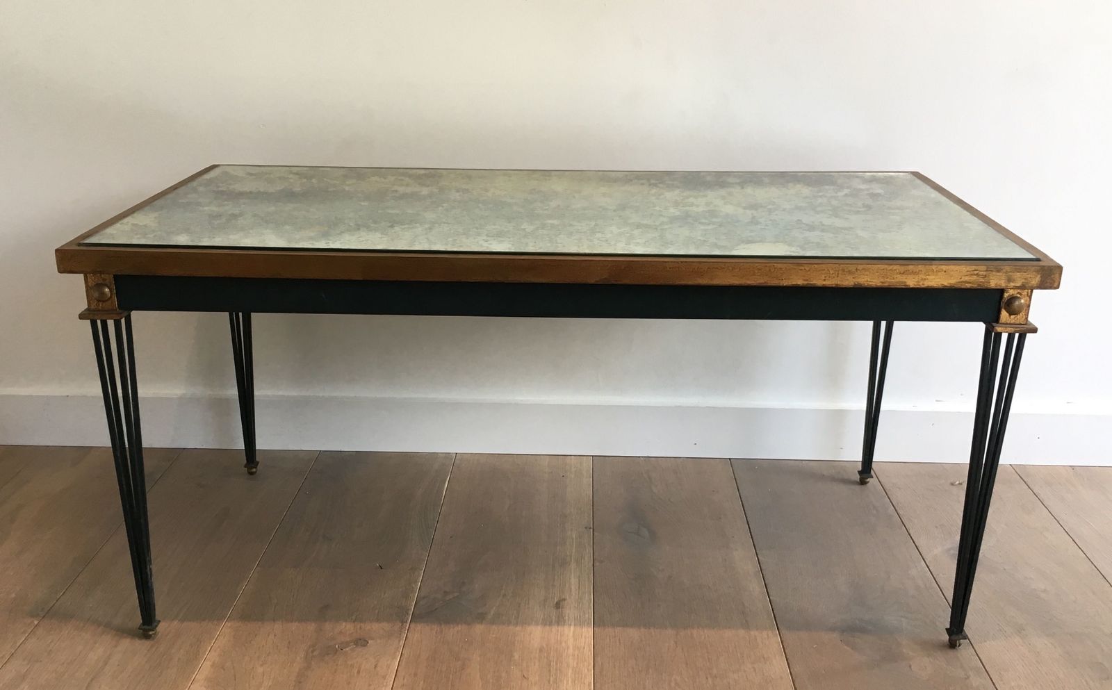 Coffee Table In Patinated And Gilded Steel In The Taste Of Jacques Quinet photo for sale