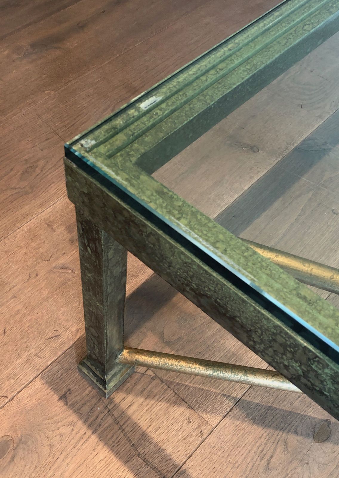 Important Patinated And Golden Steel And Wrought Iron Coffee Table photo furniture