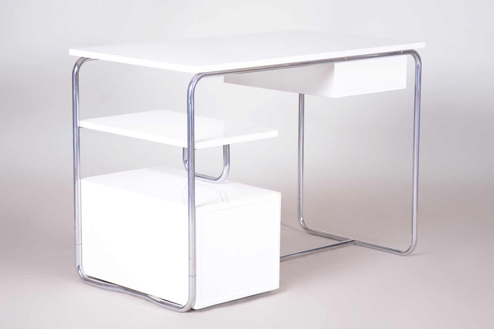 White Bauhaus Writing Desk Made In 1930s Germany   Restored photo furniture