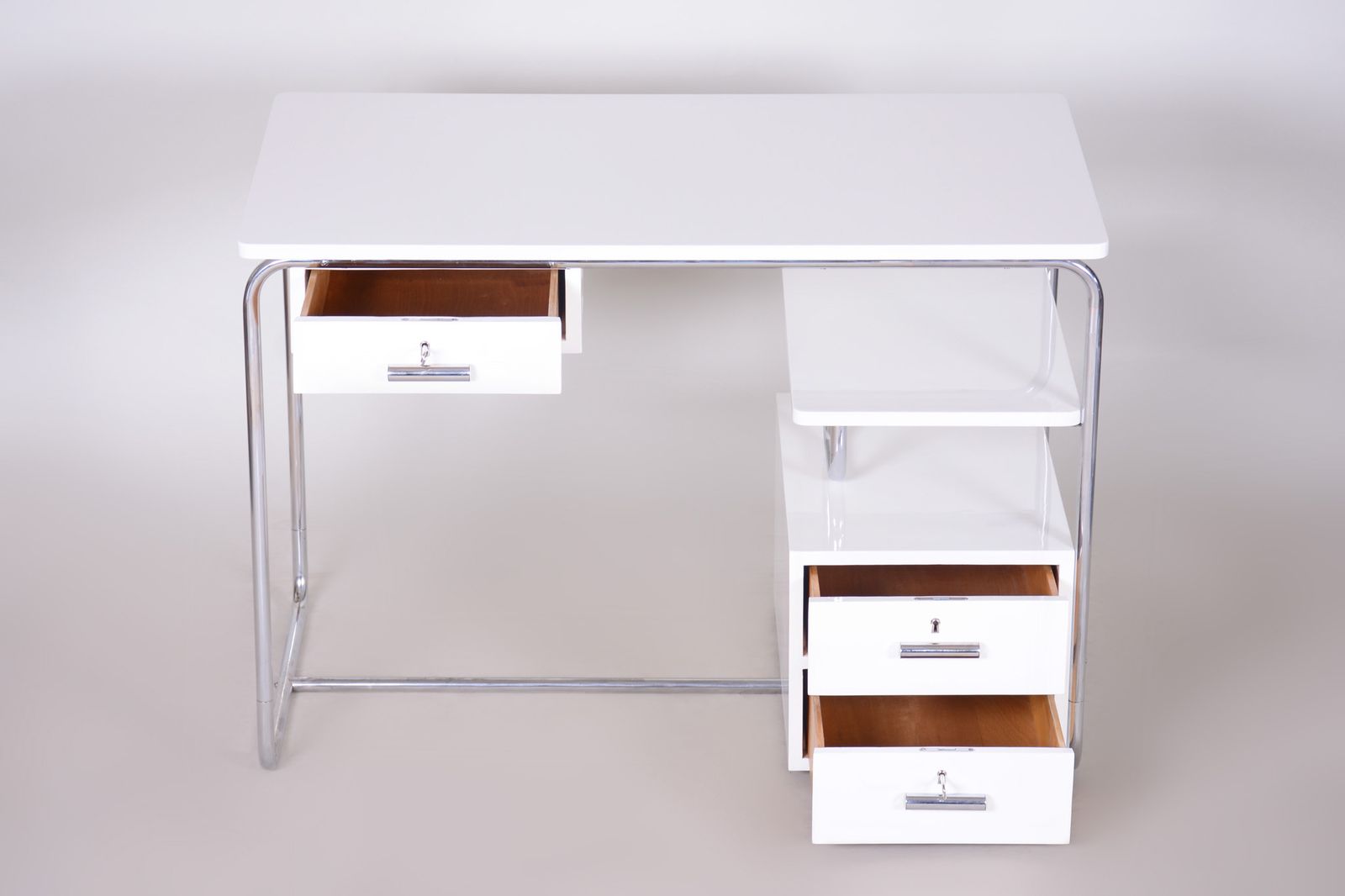 1861.0 White Bauhaus Writing Desk Made In 1930s Germany   Restored photo