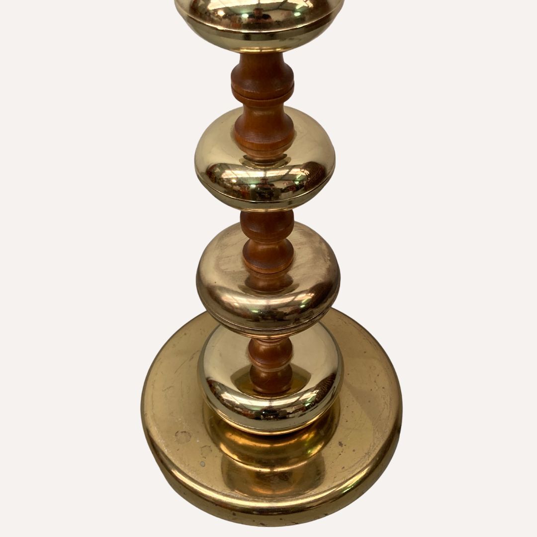 Brass And Wood Turned Large Table Lamp By Veb Narva Leuchtenbau Germany, 1970s photo buy