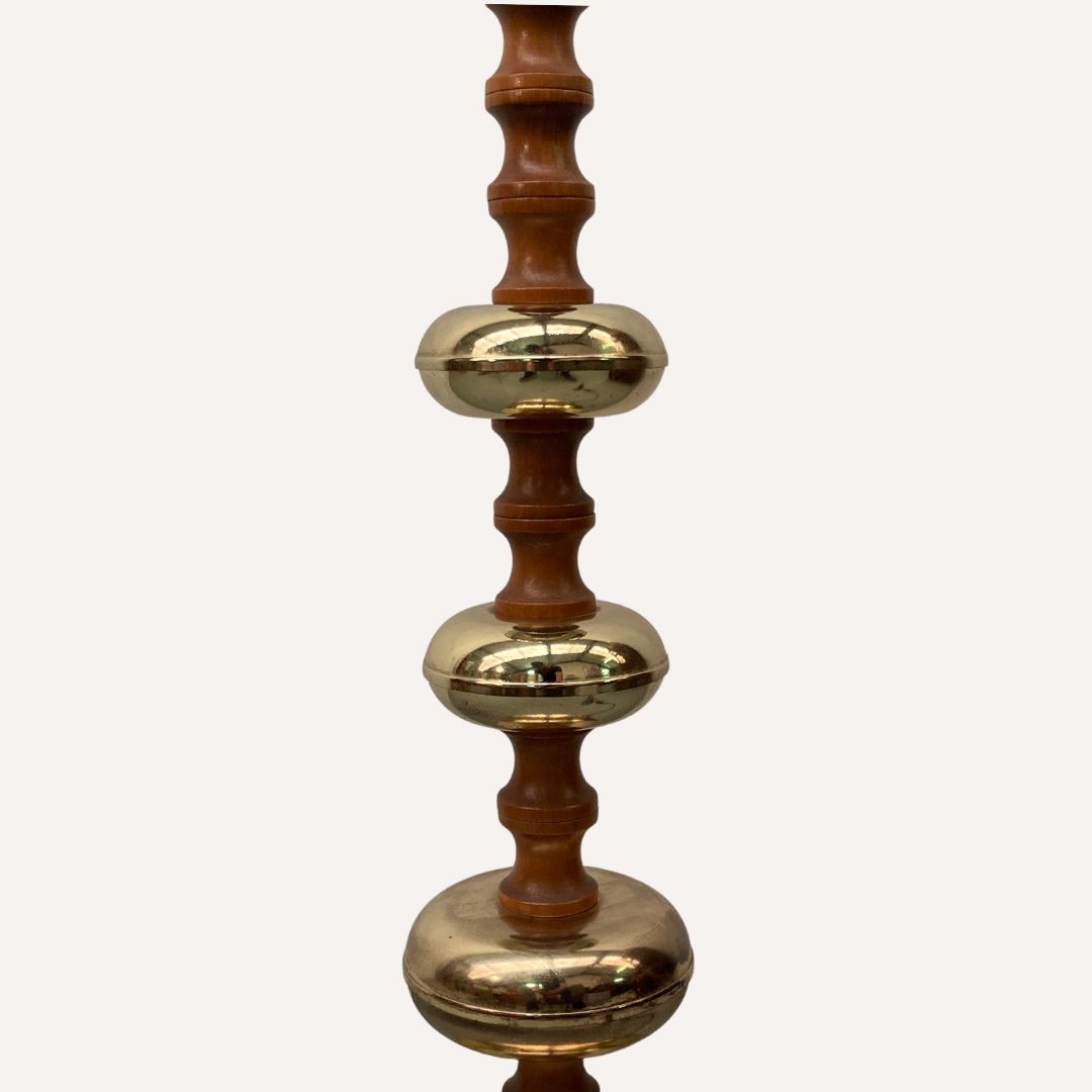 Brass And Wood Turned Large Table Lamp By Veb Narva Leuchtenbau Germany, 1970s photo vintage