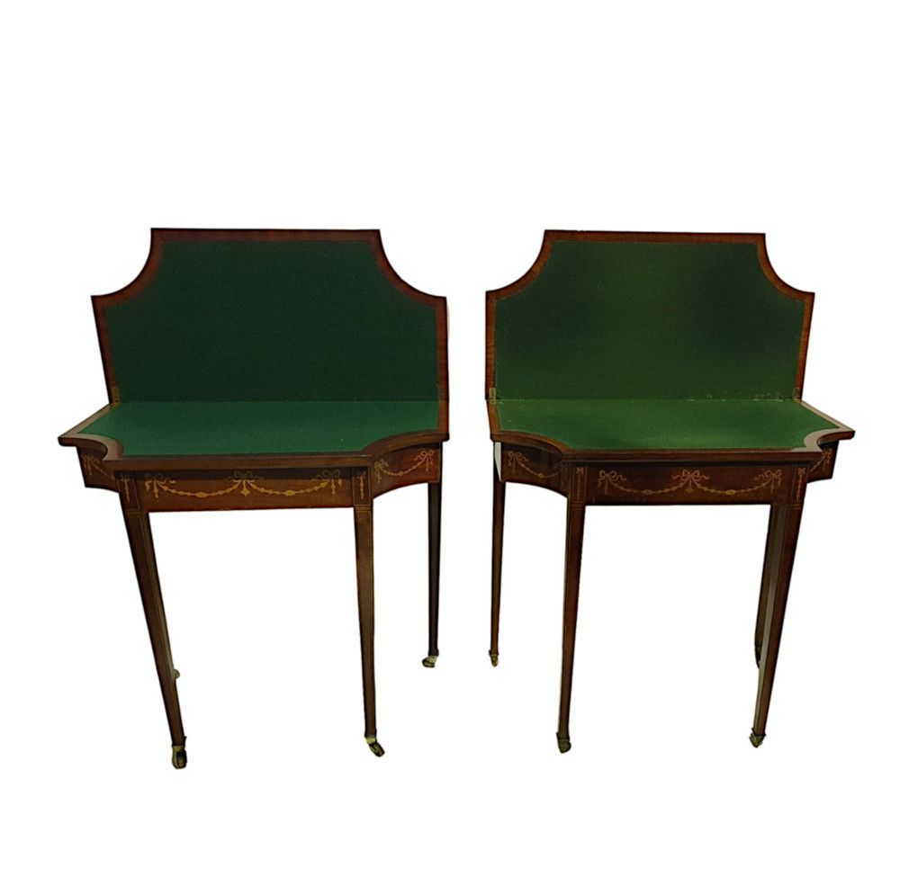 A Very Rare And Fine Pair Of 19th Century Inlaid Card Tables photo for sale