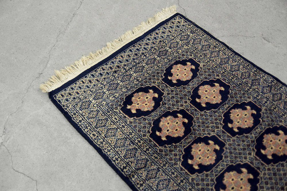 Pakistani Hand Woven Blue Bukhara Rug From Ikea, 1960s photo furniture
