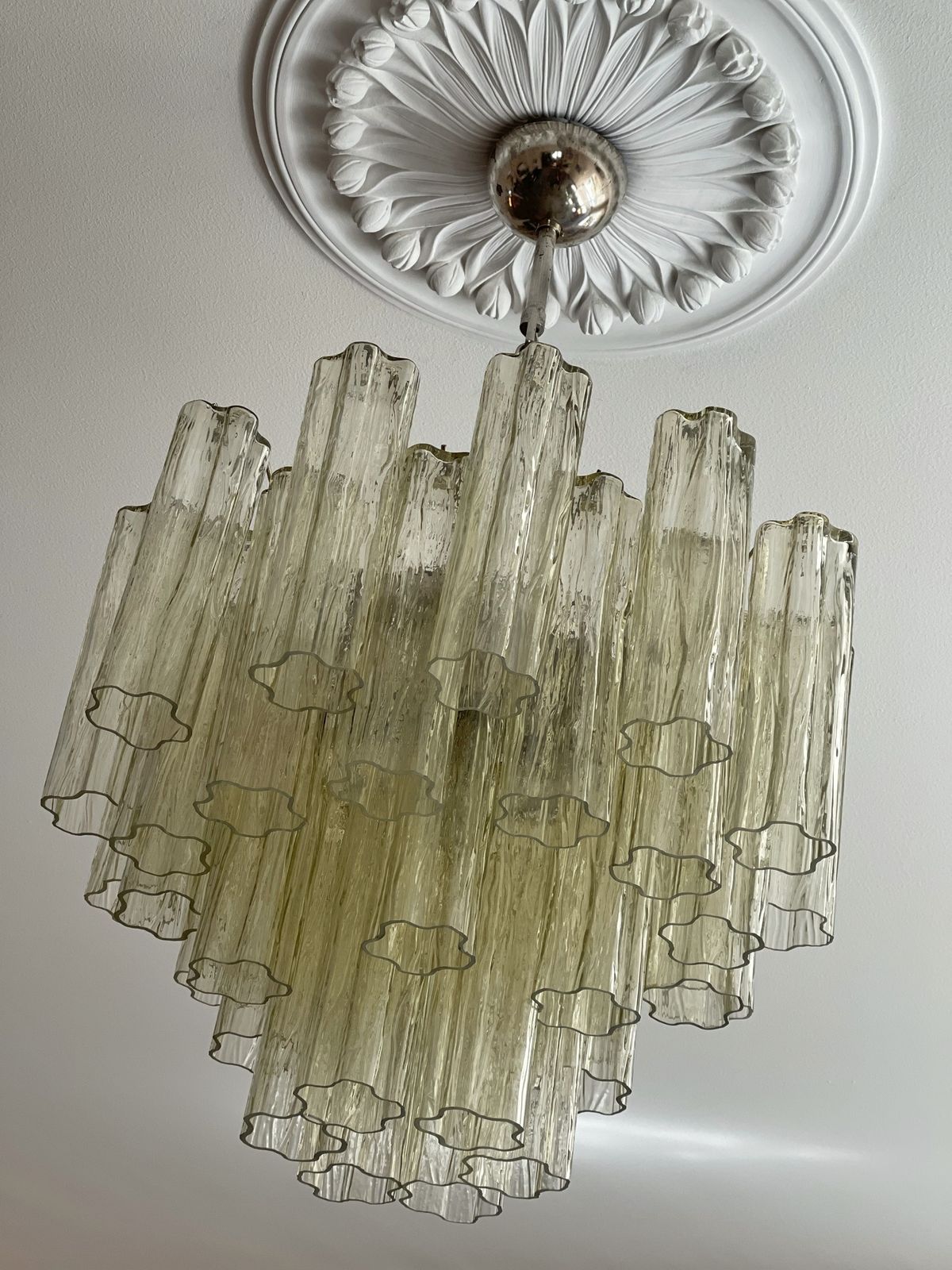 Honey Colored Murano Chandelier 'Tubular'. Medium Size. photo for sale