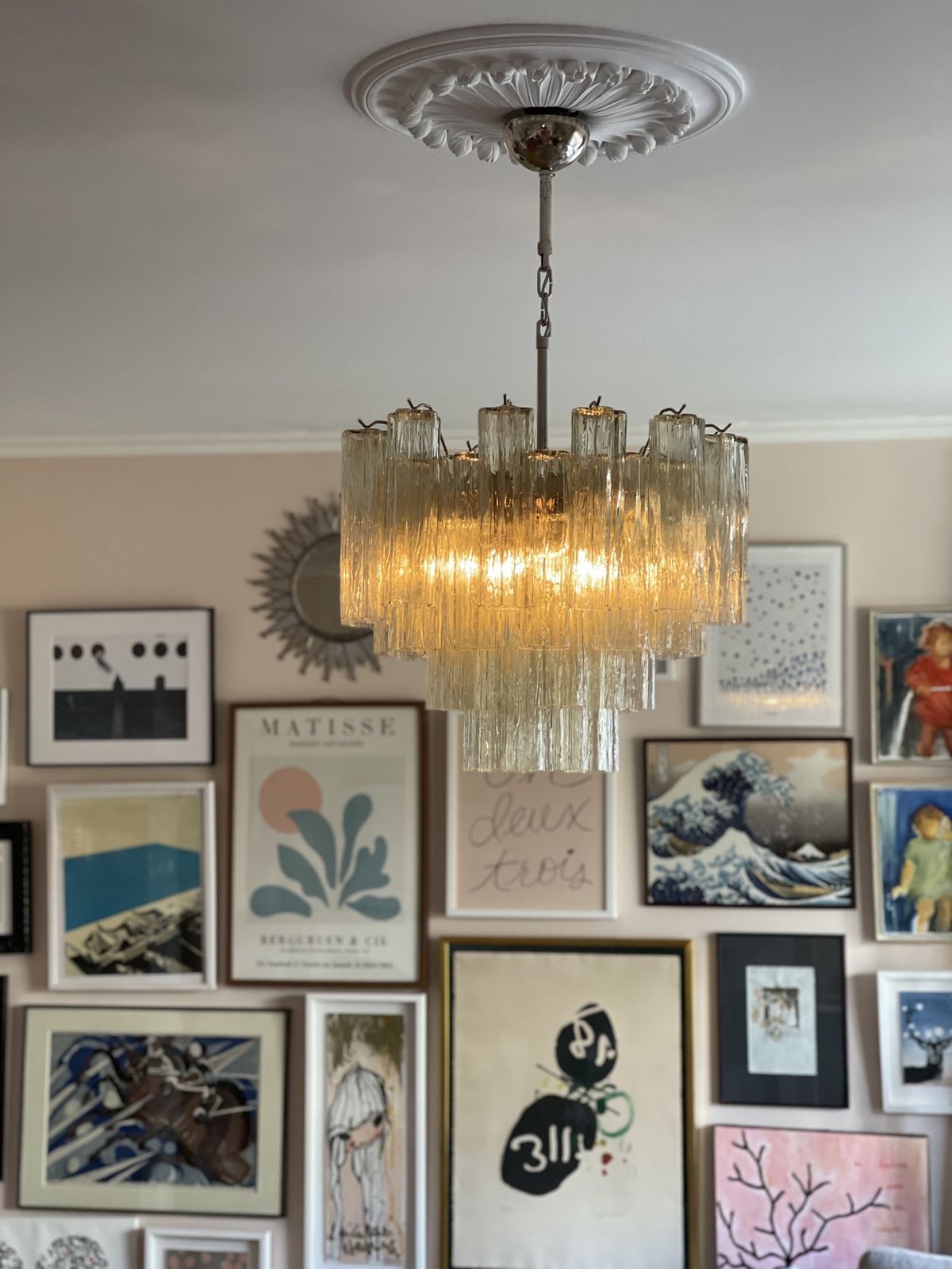 Honey Colored Murano Chandelier 'Tubular'. Medium Size. photo buy