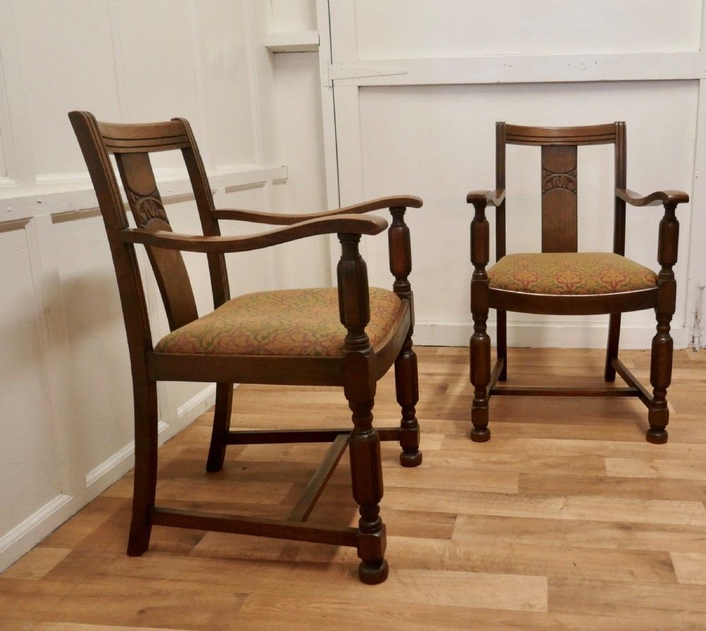 Pair Of Arts And Crafts Golden Oak Carver Chairs photo 510.0